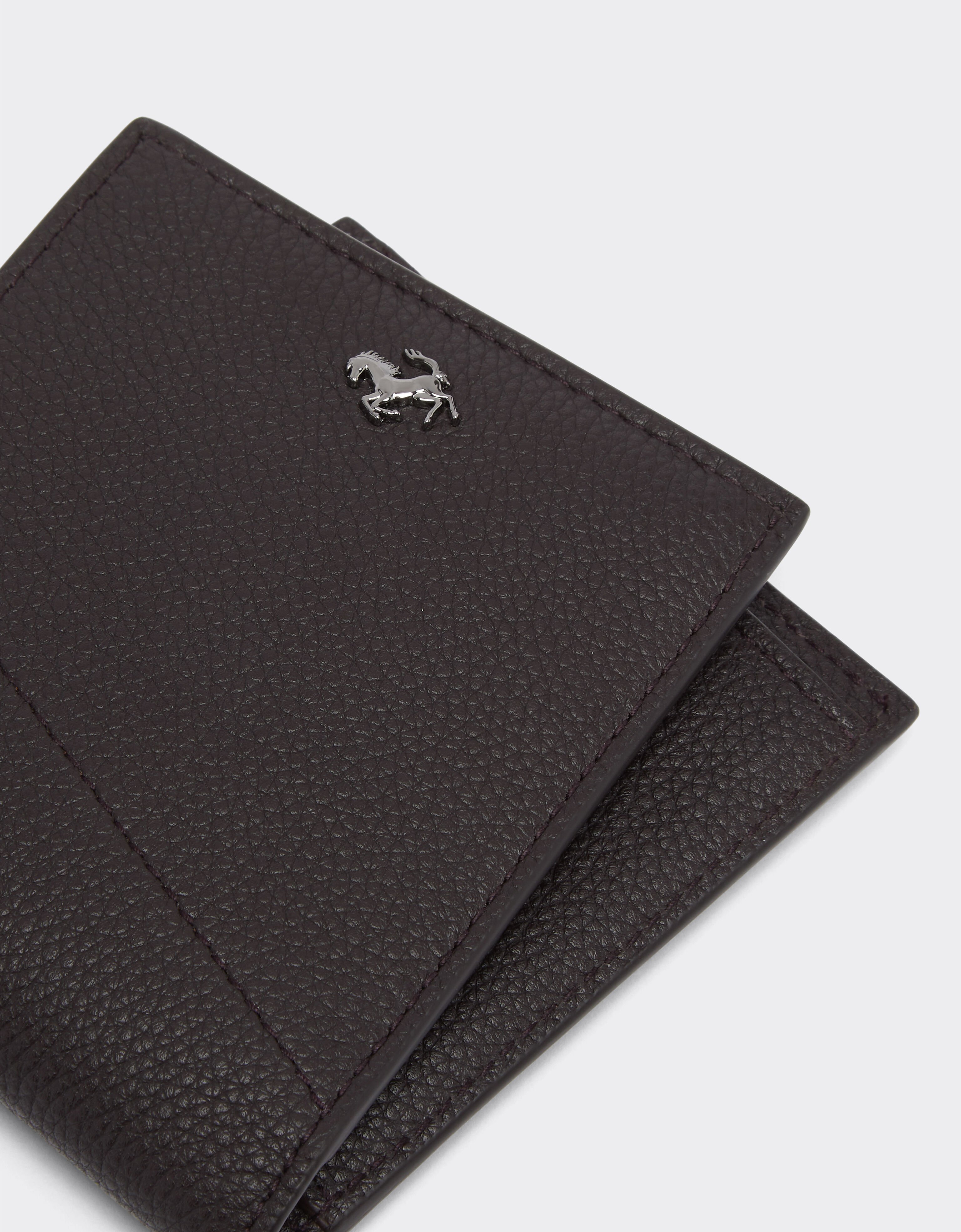 Ferrari Grained leather horizontal wallet with prancing horse Dark Brown 20620f