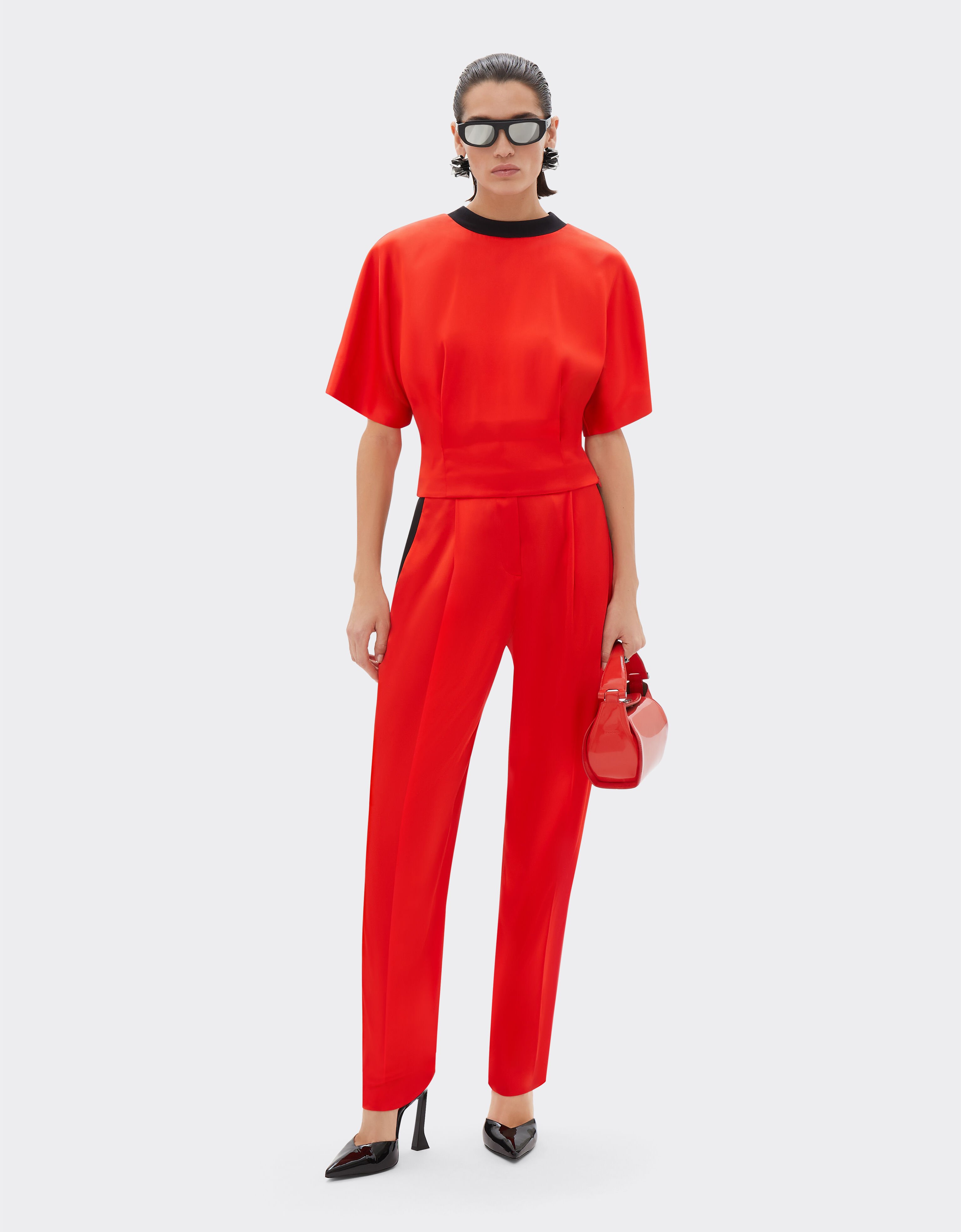 Ferrari T-shirt in stretch satin twill Rosso Dino 21636f