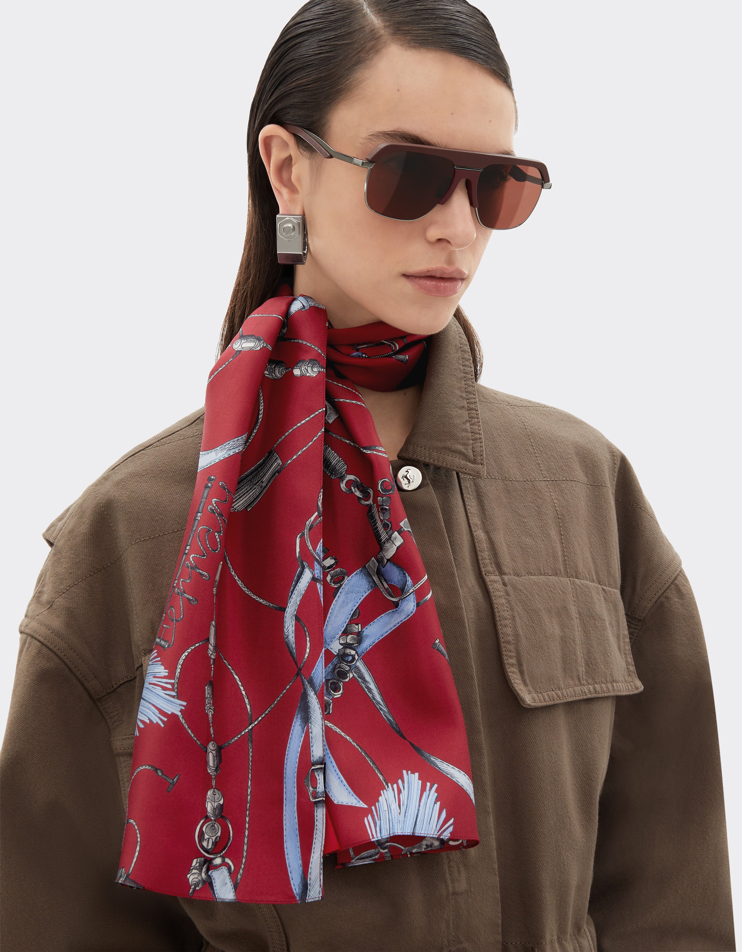 Ferrari Shelley in twill di seta con stampa Ferrari Closet Maison Red 50612f