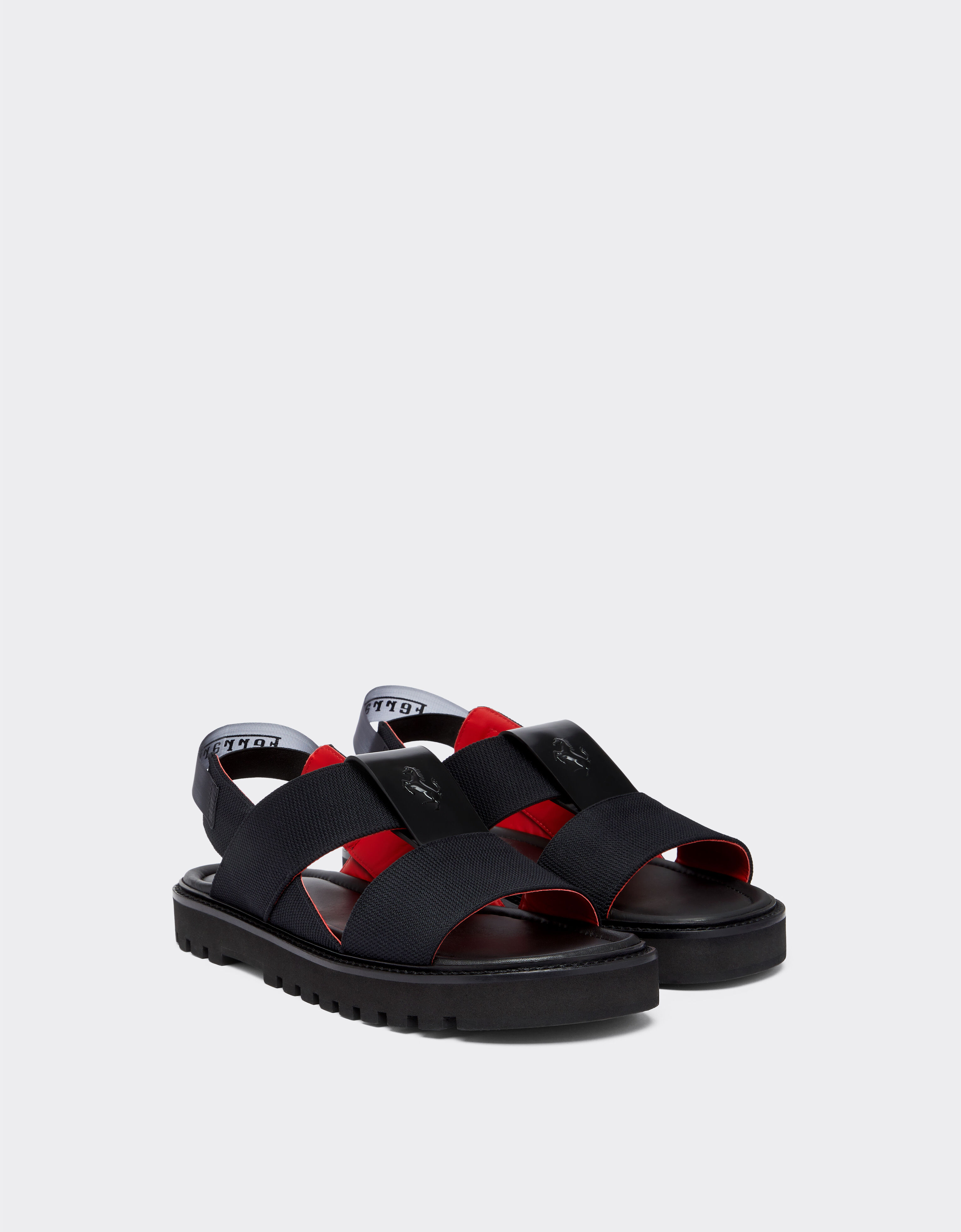 Sandals in leather and elasticated mesh in Black Ferrari