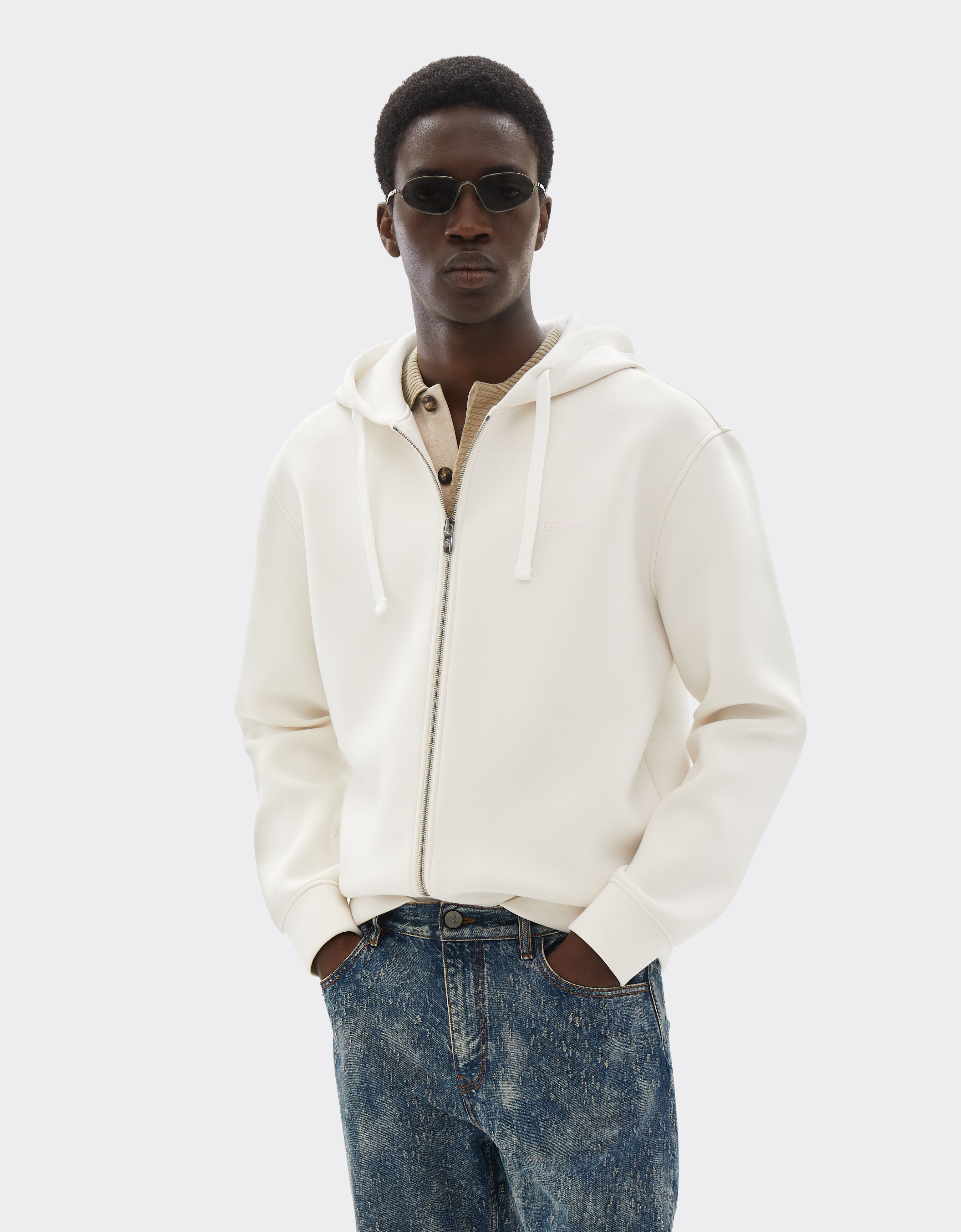 Ferrari Zipped sweatshirt in scuba fabric Ivory 49285f