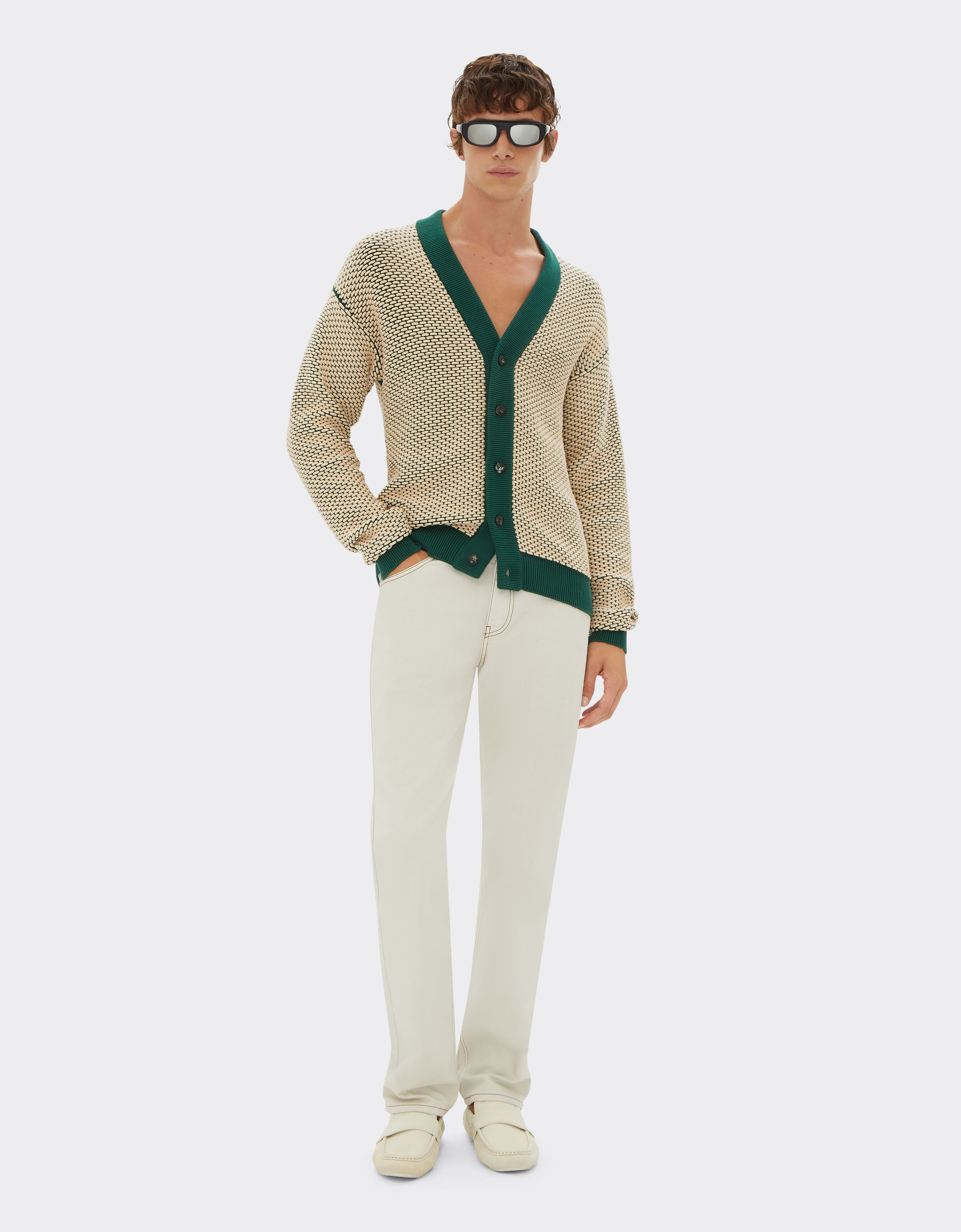 Ferrari Cardigan in misto cotone effetto 3D Ecru 21831f