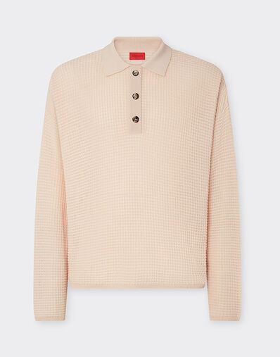 Ferrari Cotton and linen long-sleeved polo shirt with link pattern Nude 22667f