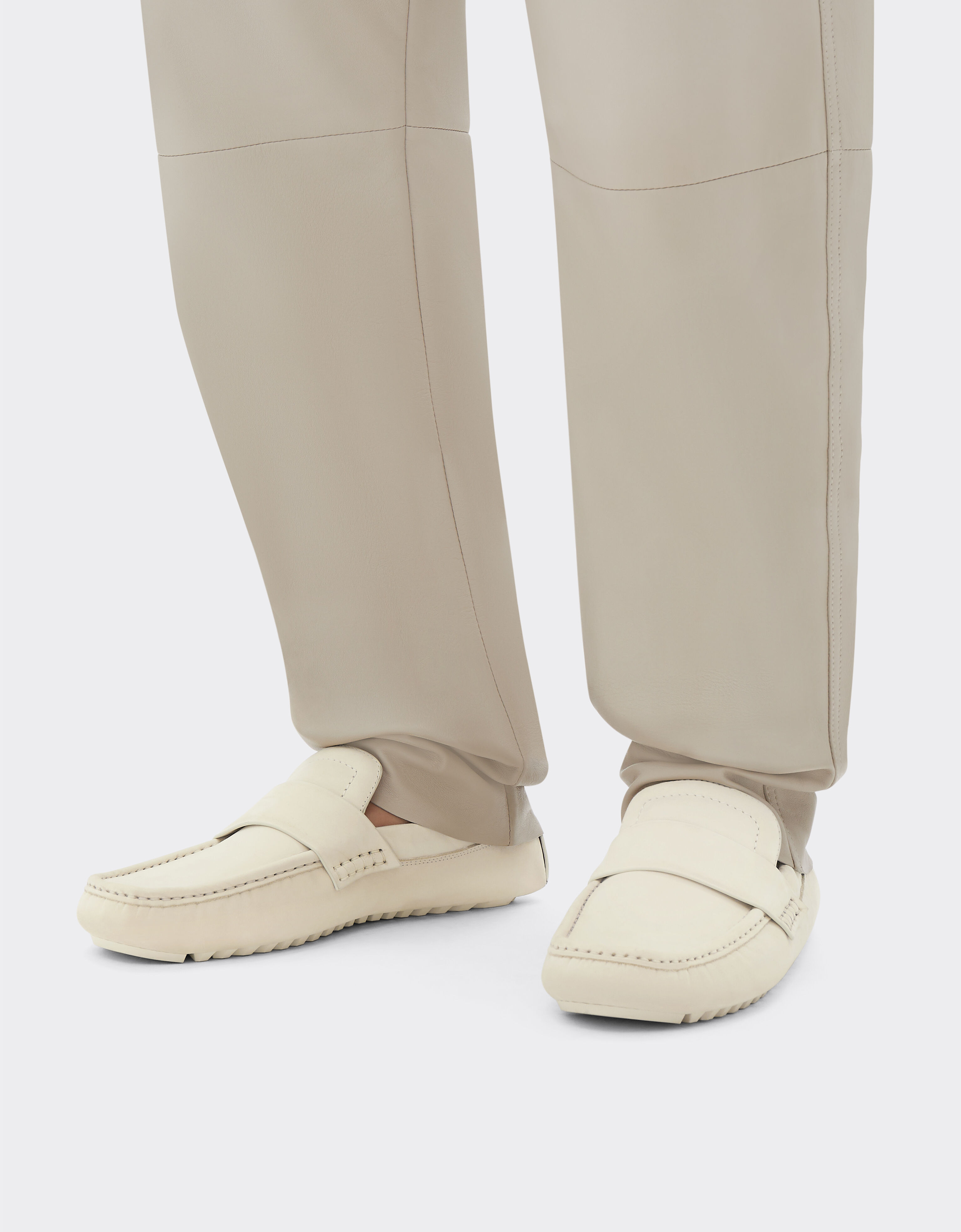 Ferrari Driver loafers in nubuck leather Ecru 22034f