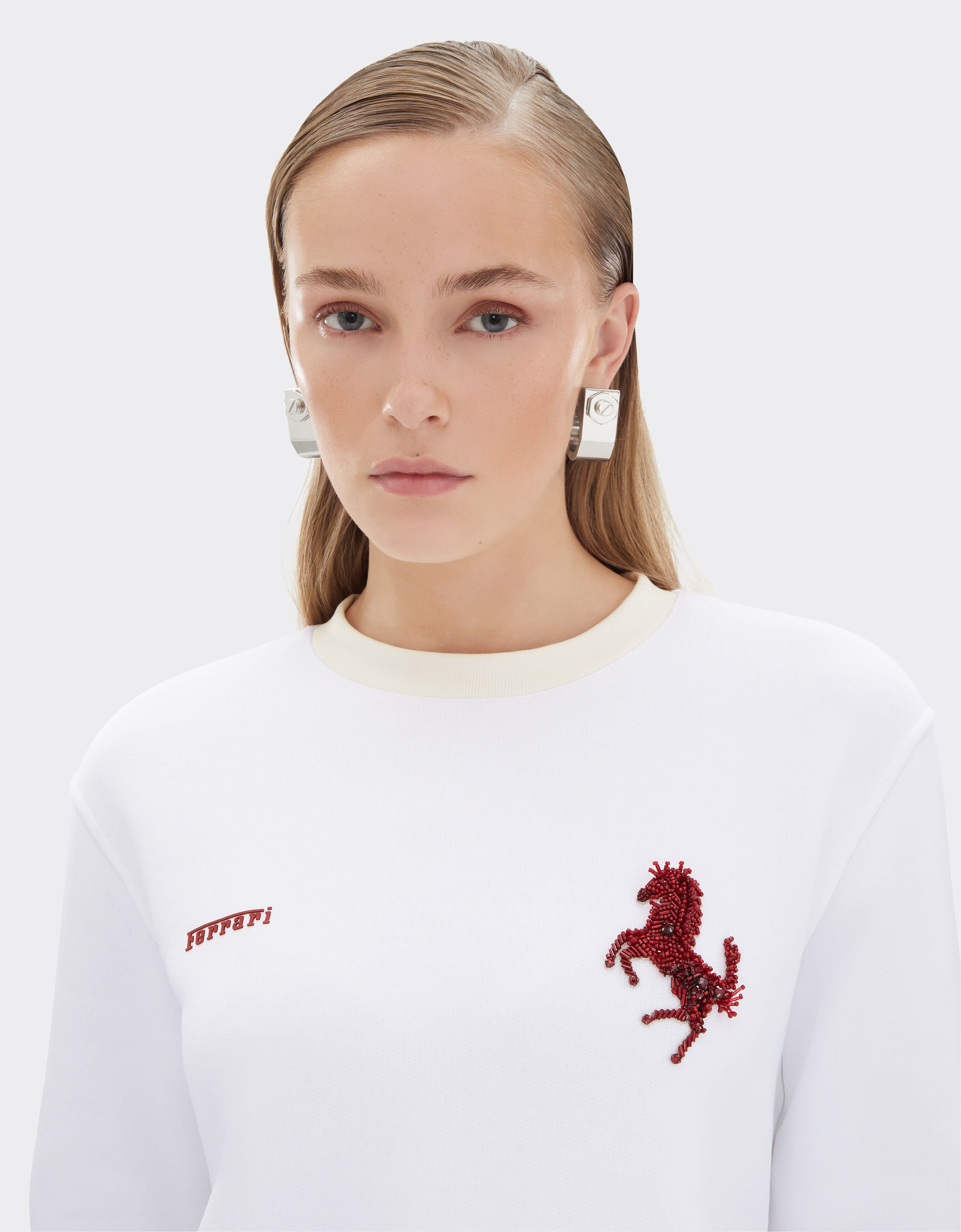 Ferrari Cotton sweatshirt with embroidered Prancing Horse Optical White 51025f