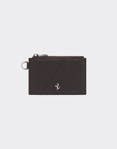 Ferrari Grained leather card case with zip Dark Brown 20625f