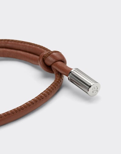 Ferrari Tubular leather bracelet with engraved Prancing Horse Tobacco 50009f