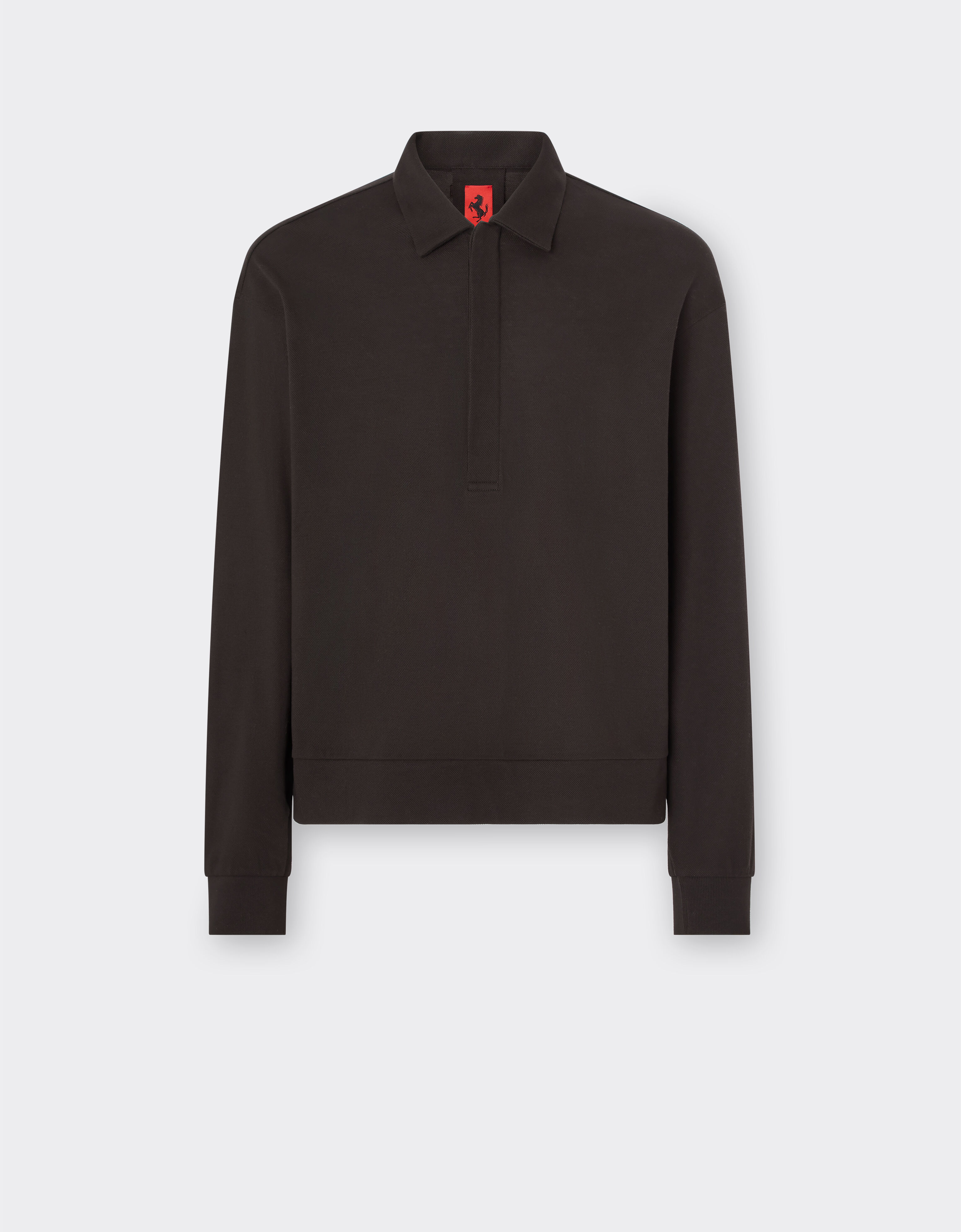 Ferrari Cotton long-sleeved polo shirt Marrón oscuro 21053f