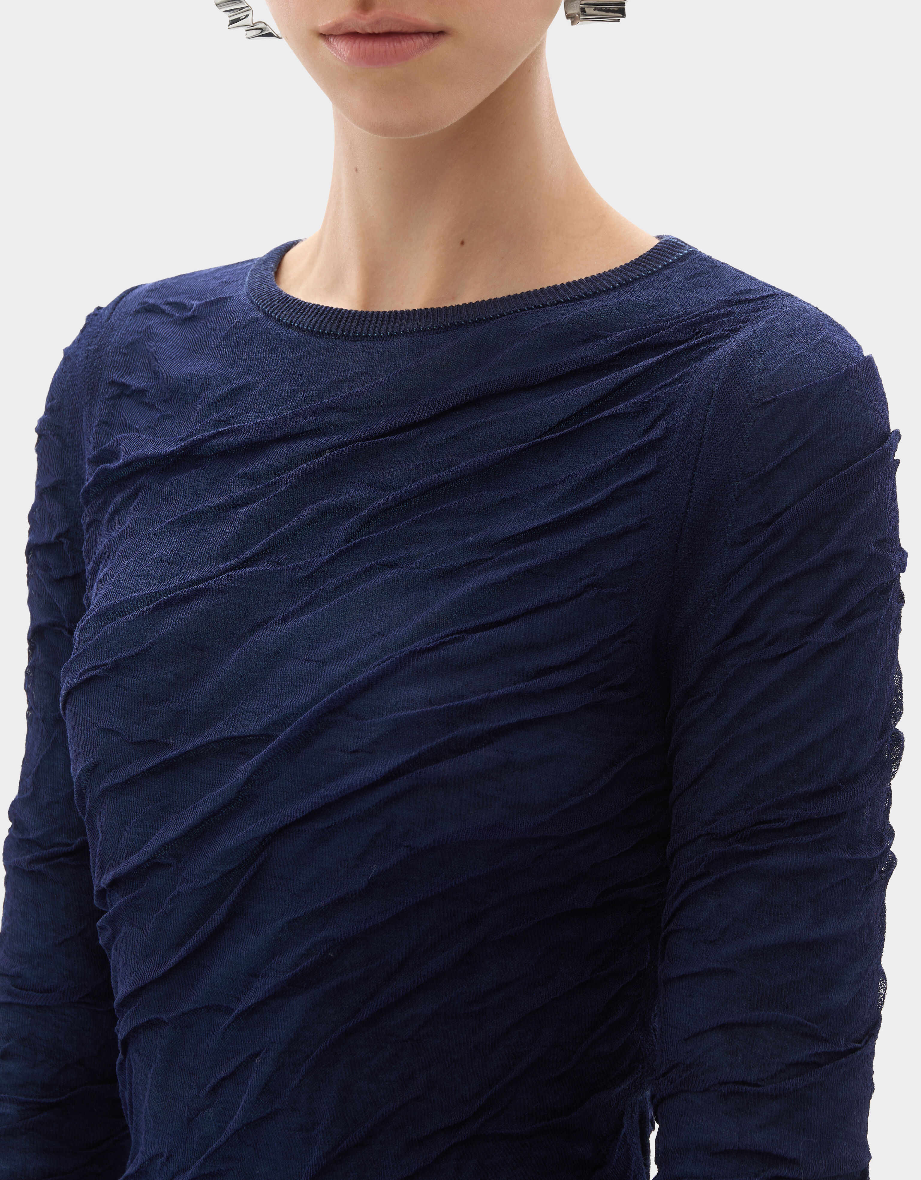 Ferrari Pull slim en laine et coton Bleu marine 21034f