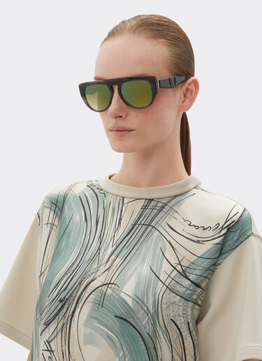 Ferrari Ferrari sunglasses in grey striped acetate with mirror lenses Blu Scozia F1203f