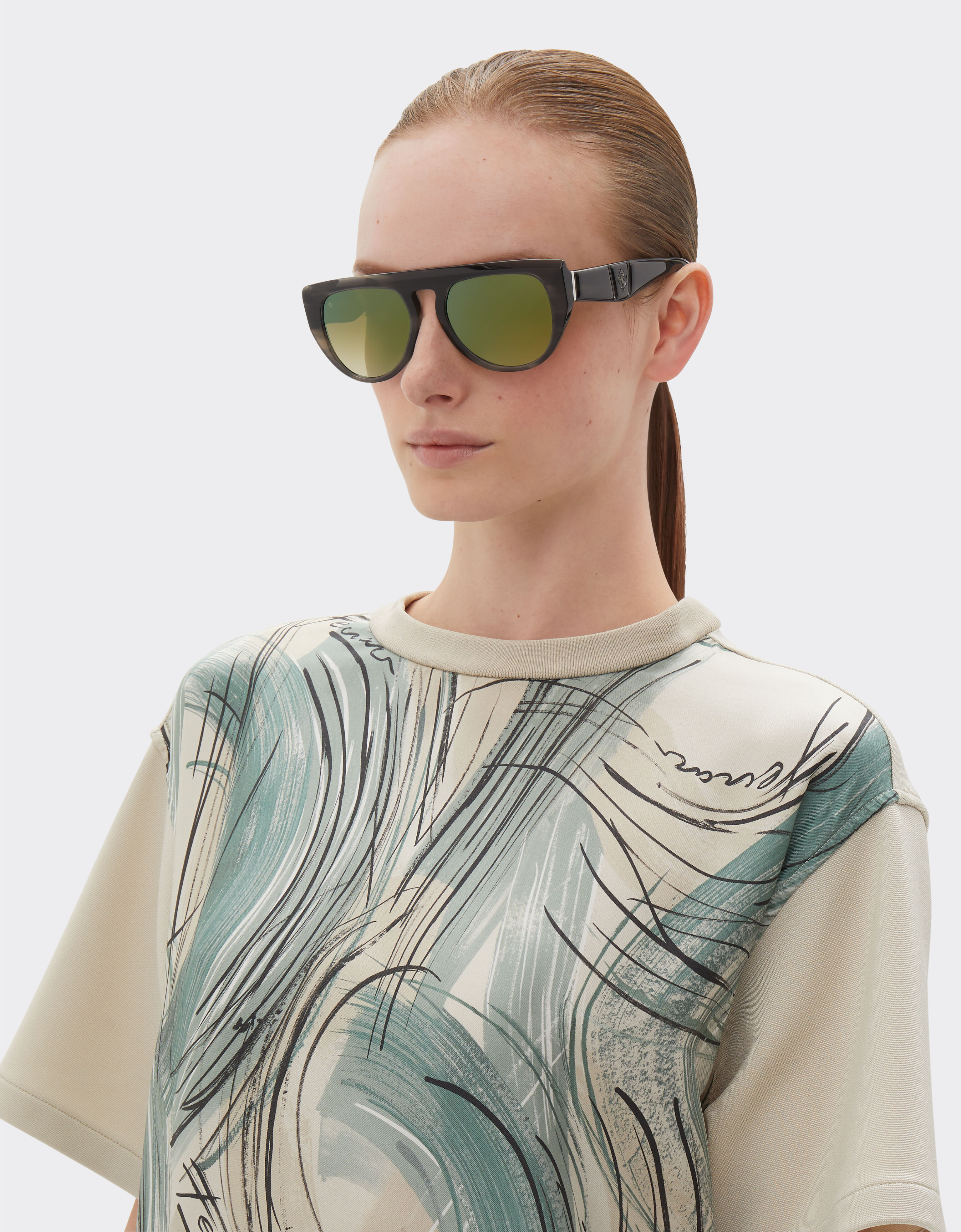 Ferrari Ferrari sunglasses in grey striped acetate with mirror lenses Blu Scozia F1203f
