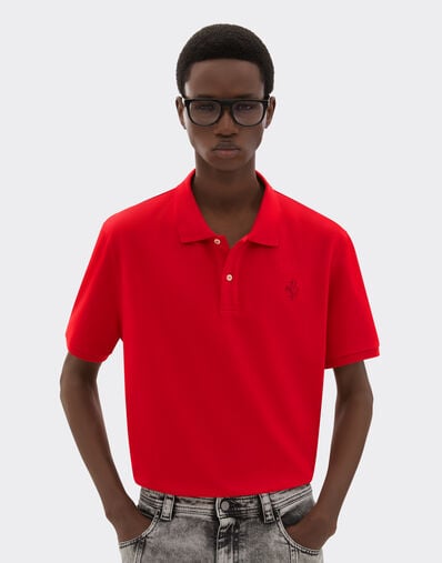 Ferrari Organic cotton piqué polo shirt with Prancing Horse Rosso Corsa CJMPO0014JCO0053f
