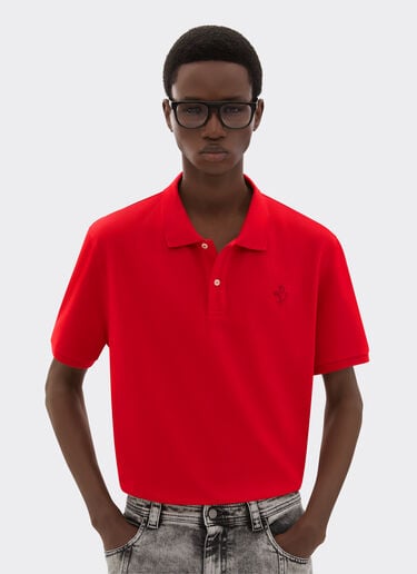 Ferrari Organic cotton piqué polo shirt with Prancing Horse Rosso Corsa CJMPO0014JCO0053f