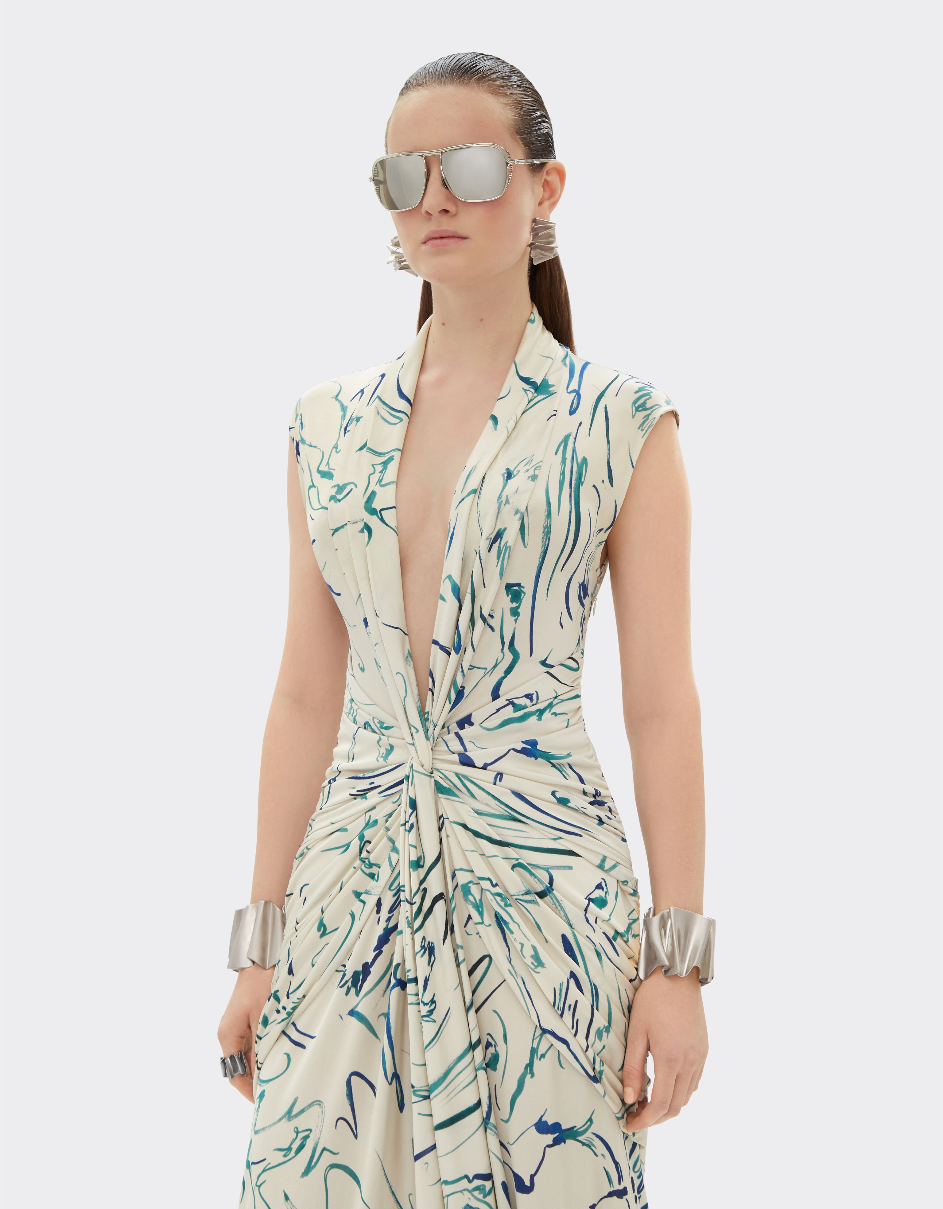Ferrari Dress in viscose fabric with Cavallino print Ecru 22043f