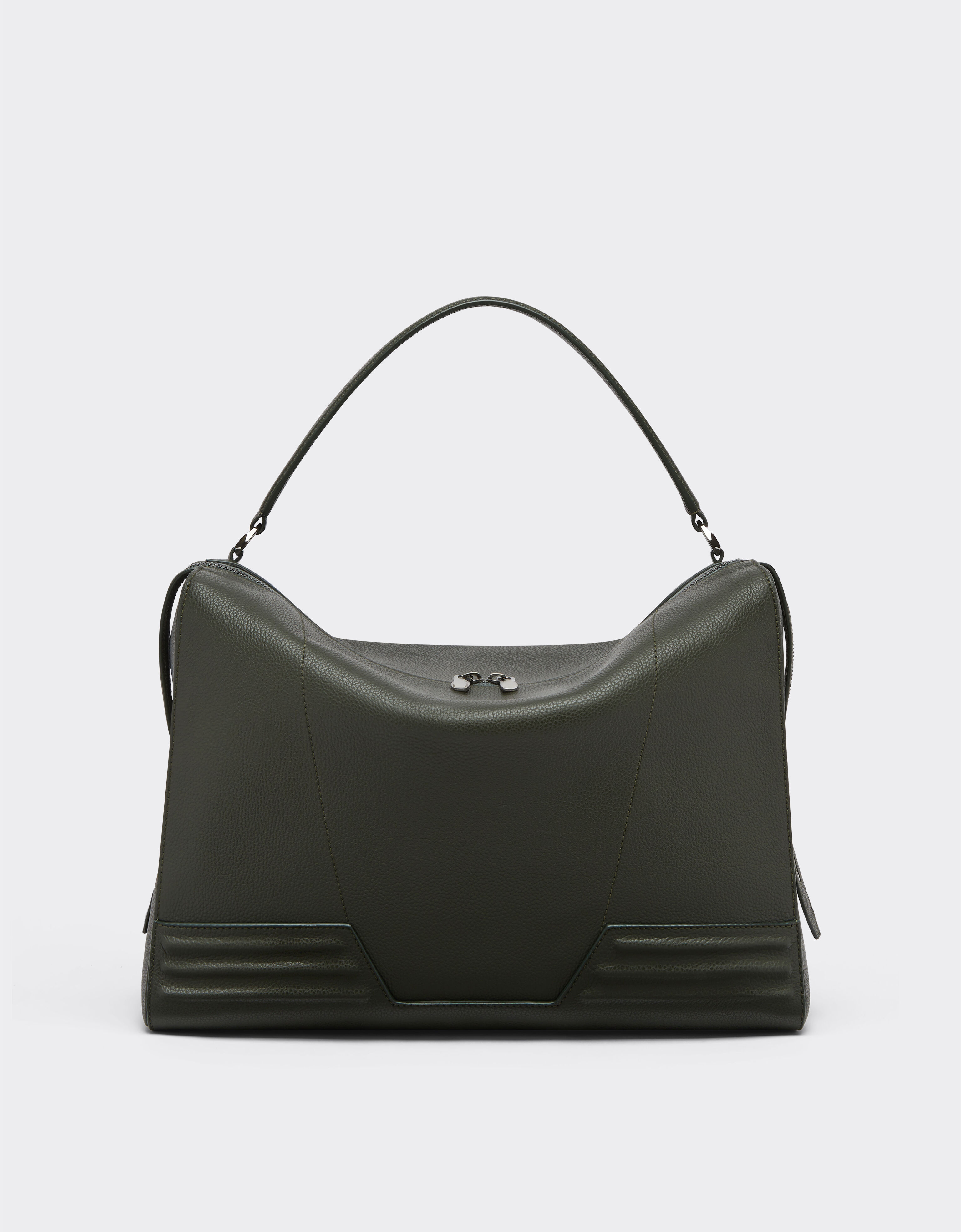 Ferrari Borsa duffle in pelle martellata Verde Militare 21371f