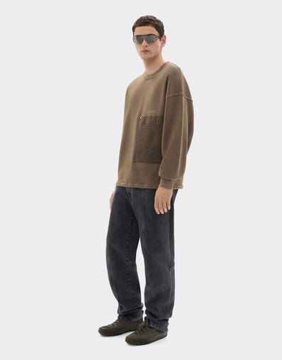 Ferrari Sweat-shirt en coton avec poche poitrine Verde Cachi 50133f