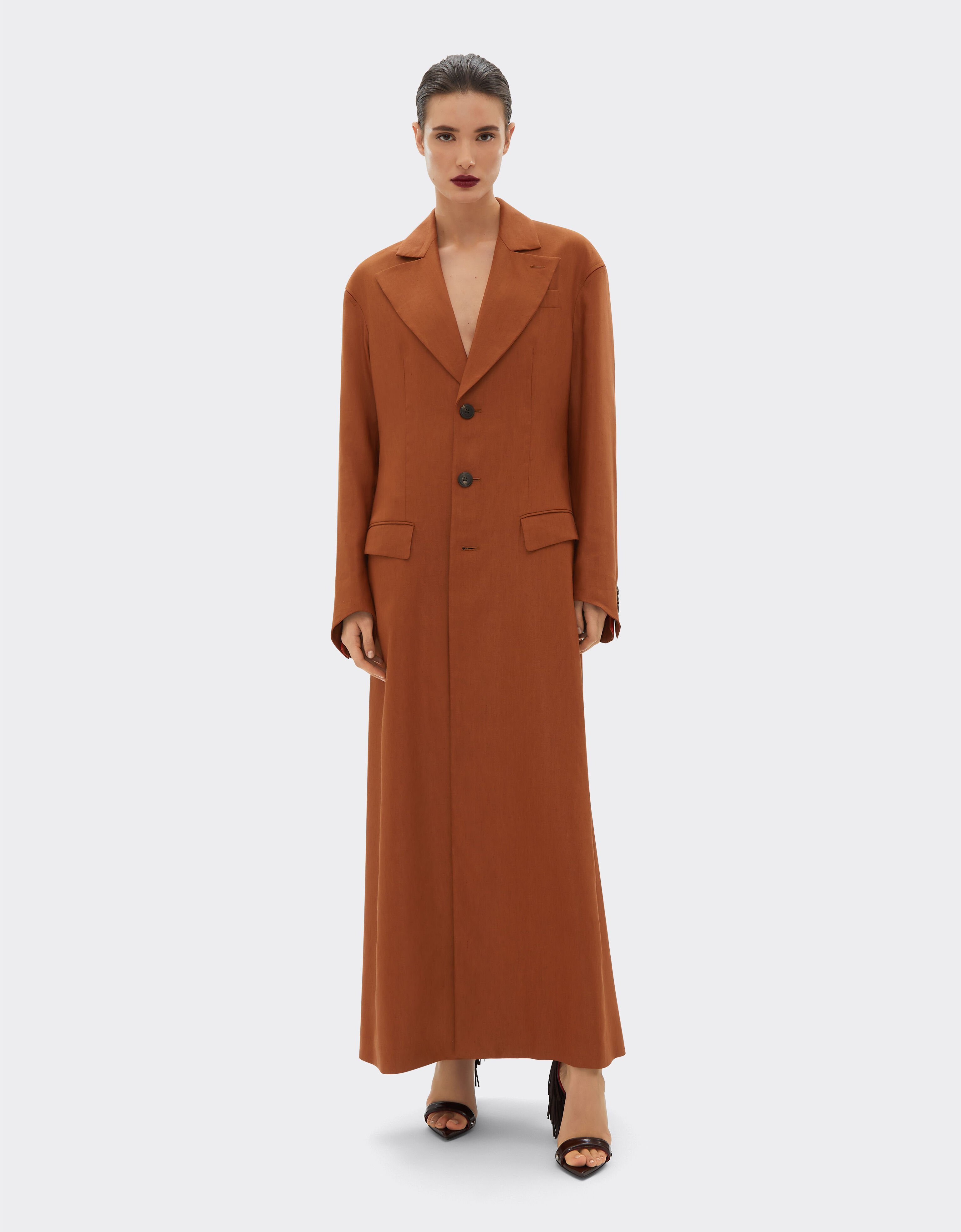 Ferrari Coat in linen and viscose gabardine Tabacco 22087f