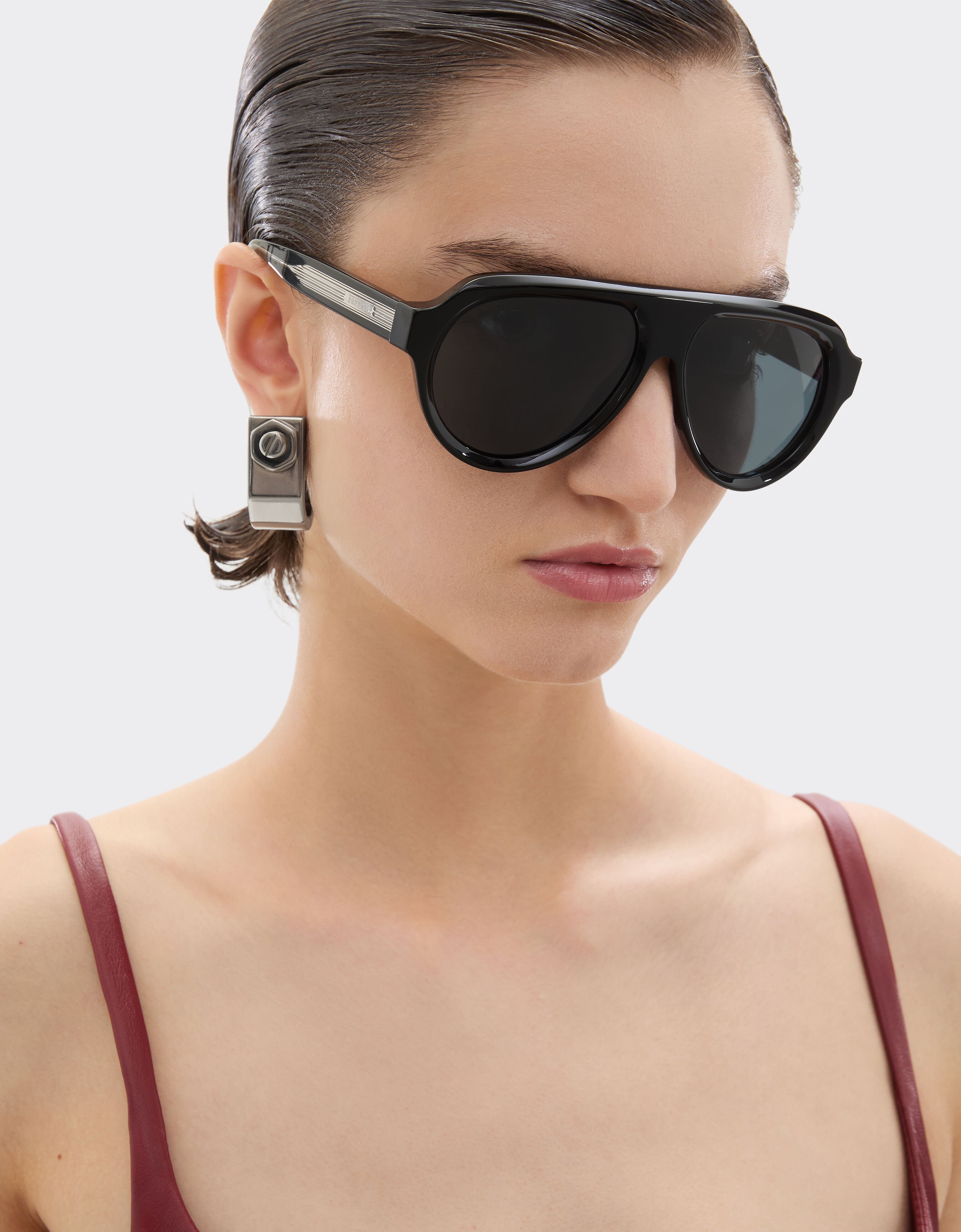 Ferrari Ferrari sunglasses in shiny blackacetate with blue lenses Black LA0ETf