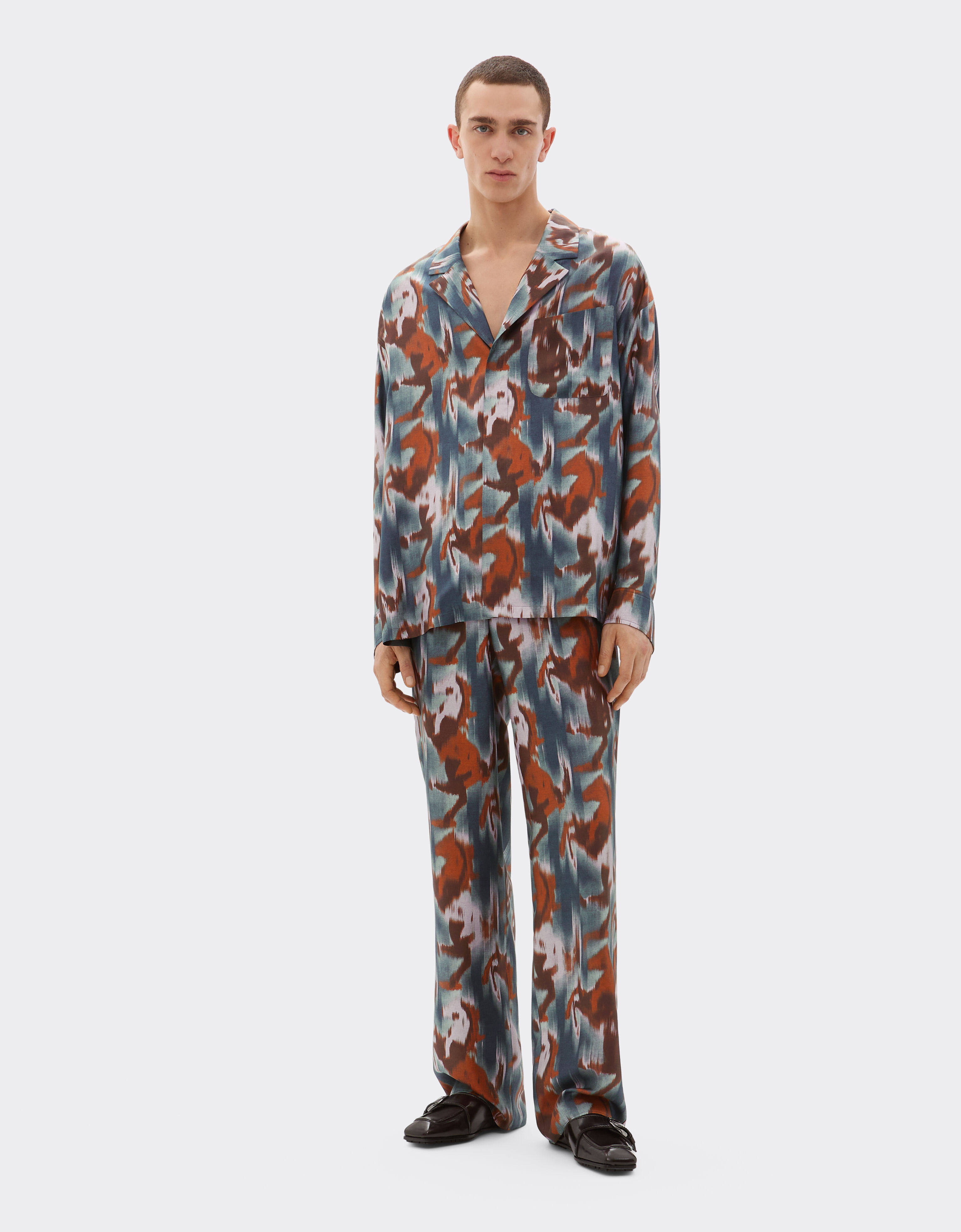 Ferrari Silk shirt with Cavallino Ikat print Peacock 22618f
