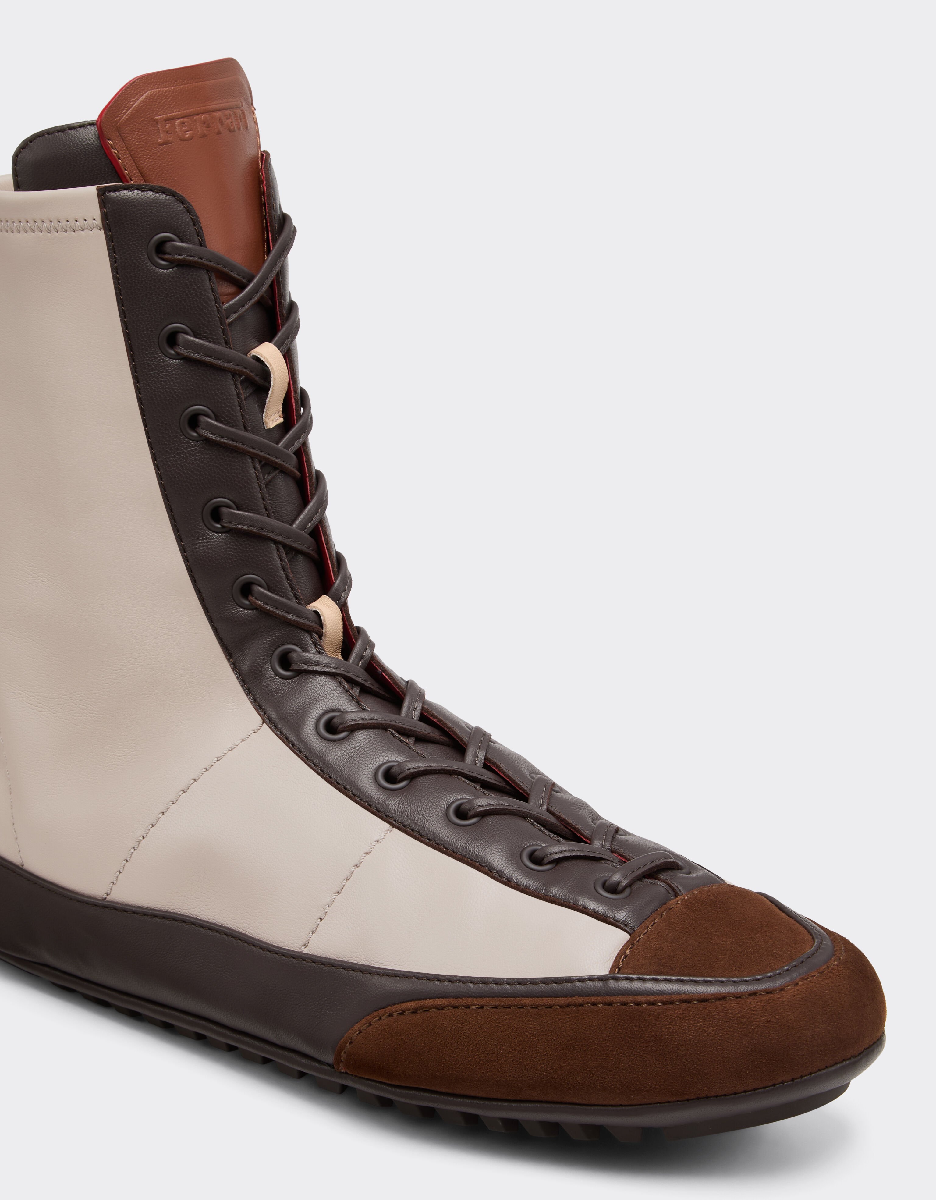 Ferrari Nappa leather, suede and stretch fabric high-top driver sneaker Beige 22735f