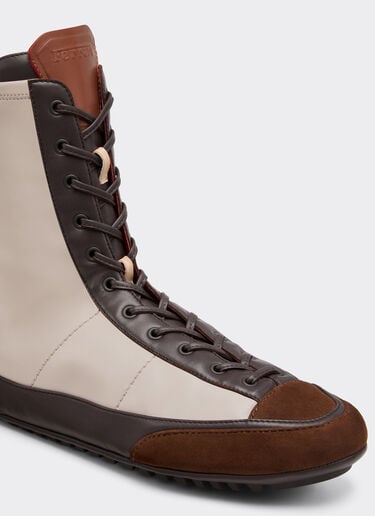 Nappa leather, suede and stretch fabric high-top driver sneaker Ferrari Nappa leather, suede and stretch fabric high-top driver sneaker Beige 22735f