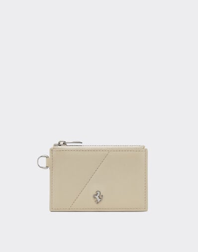 Ferrari Leather card case with diagonal topstitching and zipper Chalk 49221f