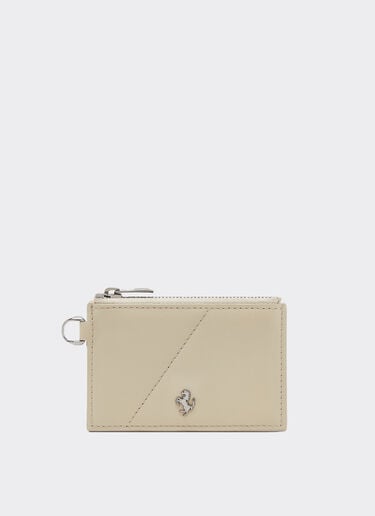 Leather card case with diagonal topstitching and zipper Ferrari Leather card case with diagonal topstitching and zipper Chalk 49221f