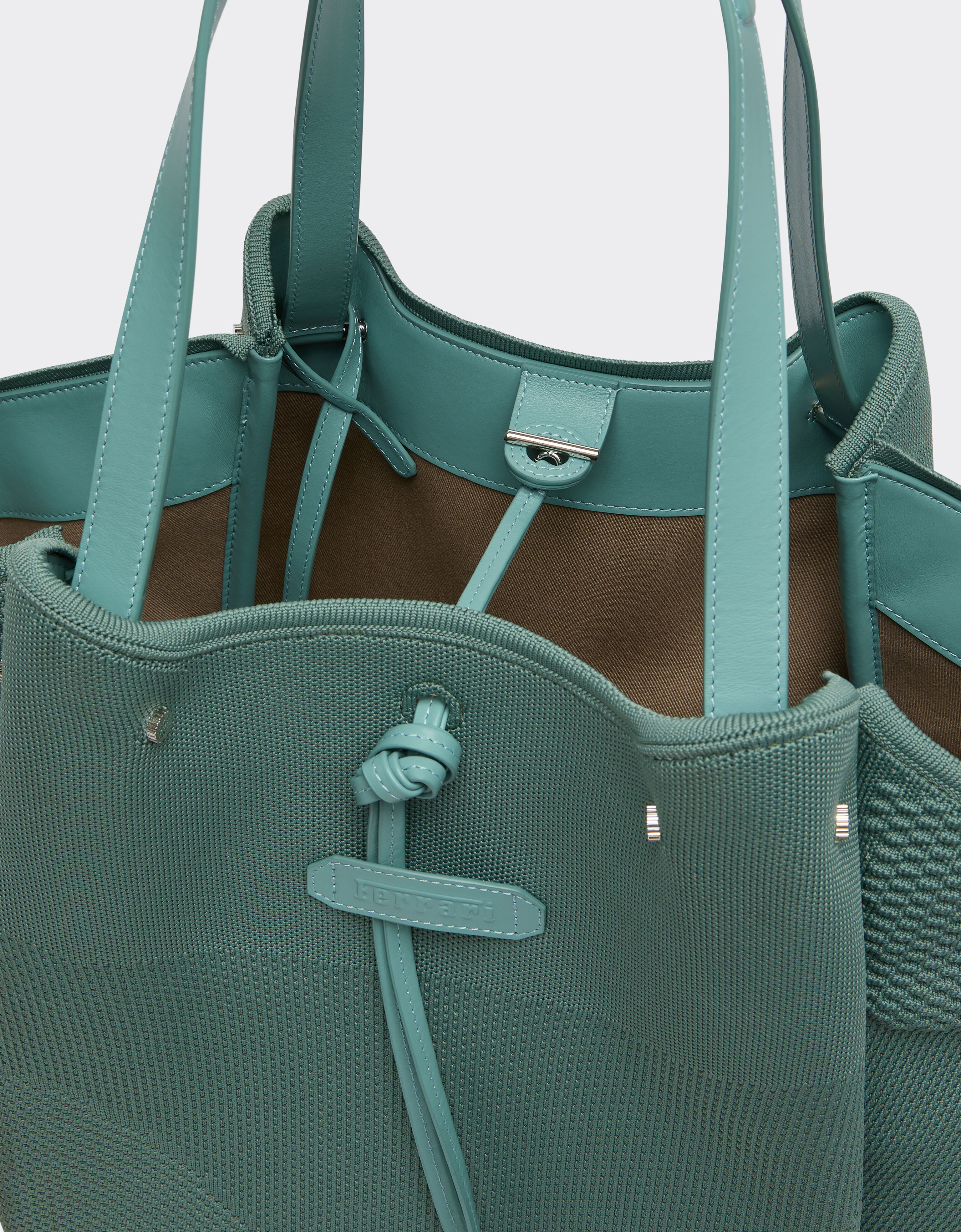 Knitted and leather tote bag Ferrari Knitted and leather tote bag Verde Granito 50170f