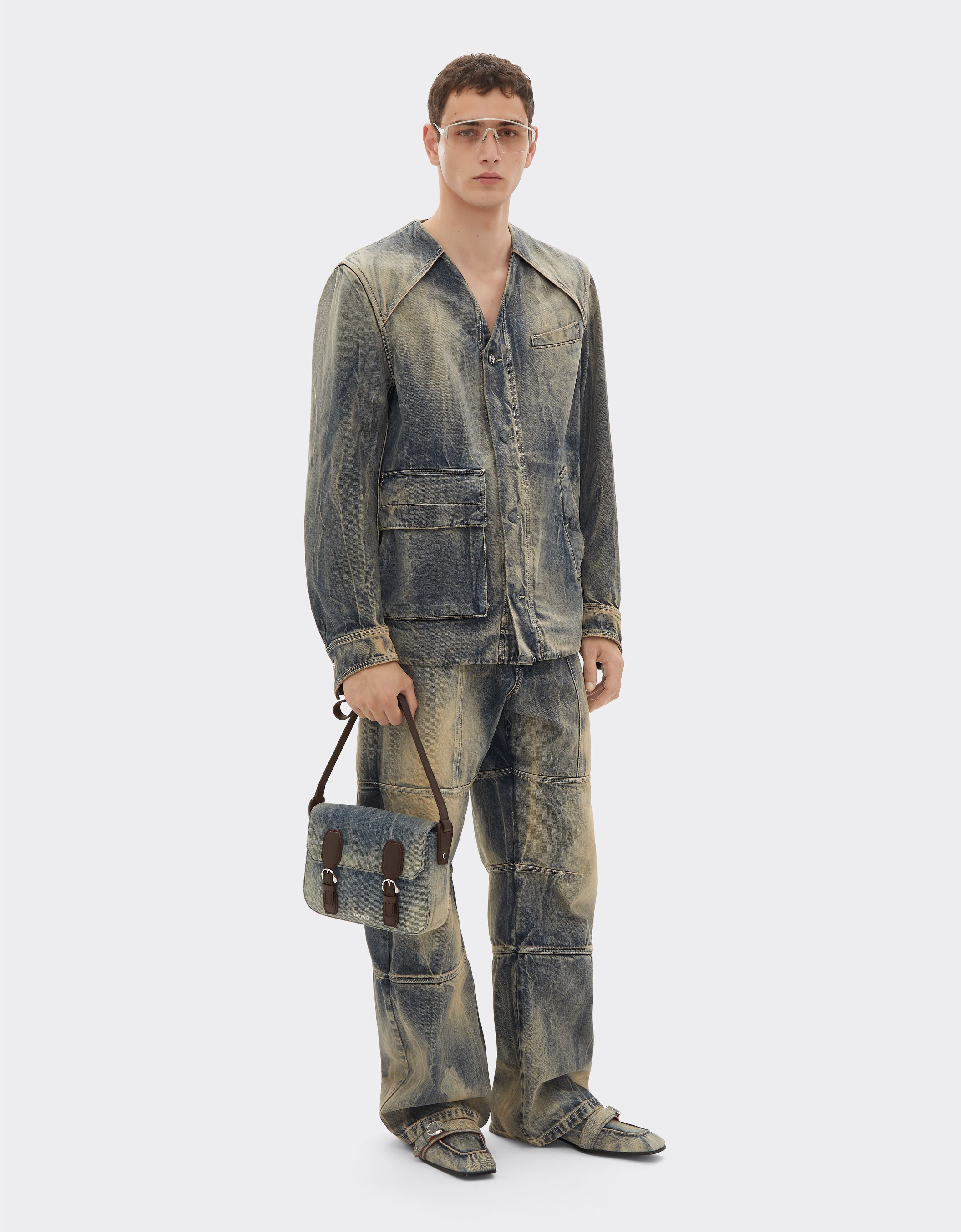 Ferrari Messenger bag in acid-washed denim Blu Denim 51330f