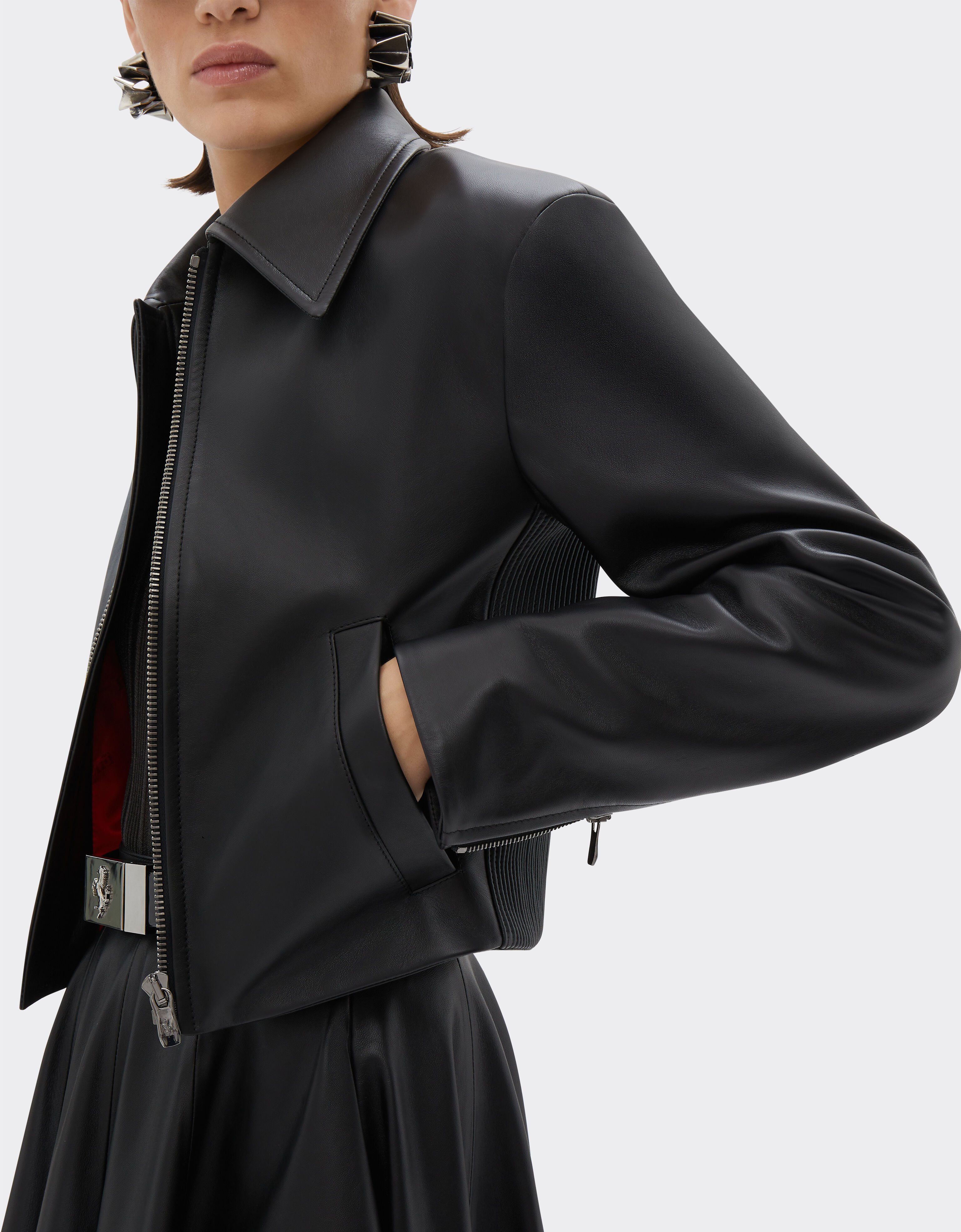 Ferrari Veste motard en cuir nappa Noir 21644f