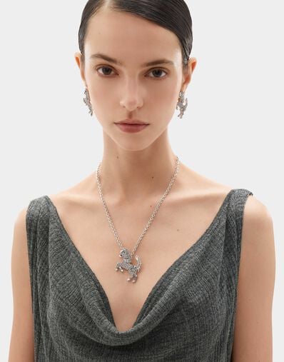 Ferrari Prancing Horse Rhinestone Necklace Antracite CGWNK0005JU00005f