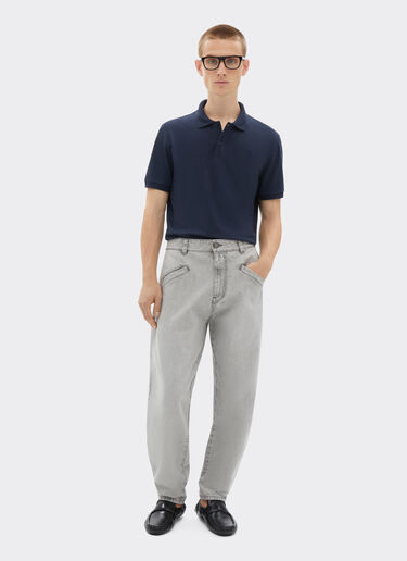 Ferrari Organic cotton piqué polo shirt with Prancing Horse Navy 47822f