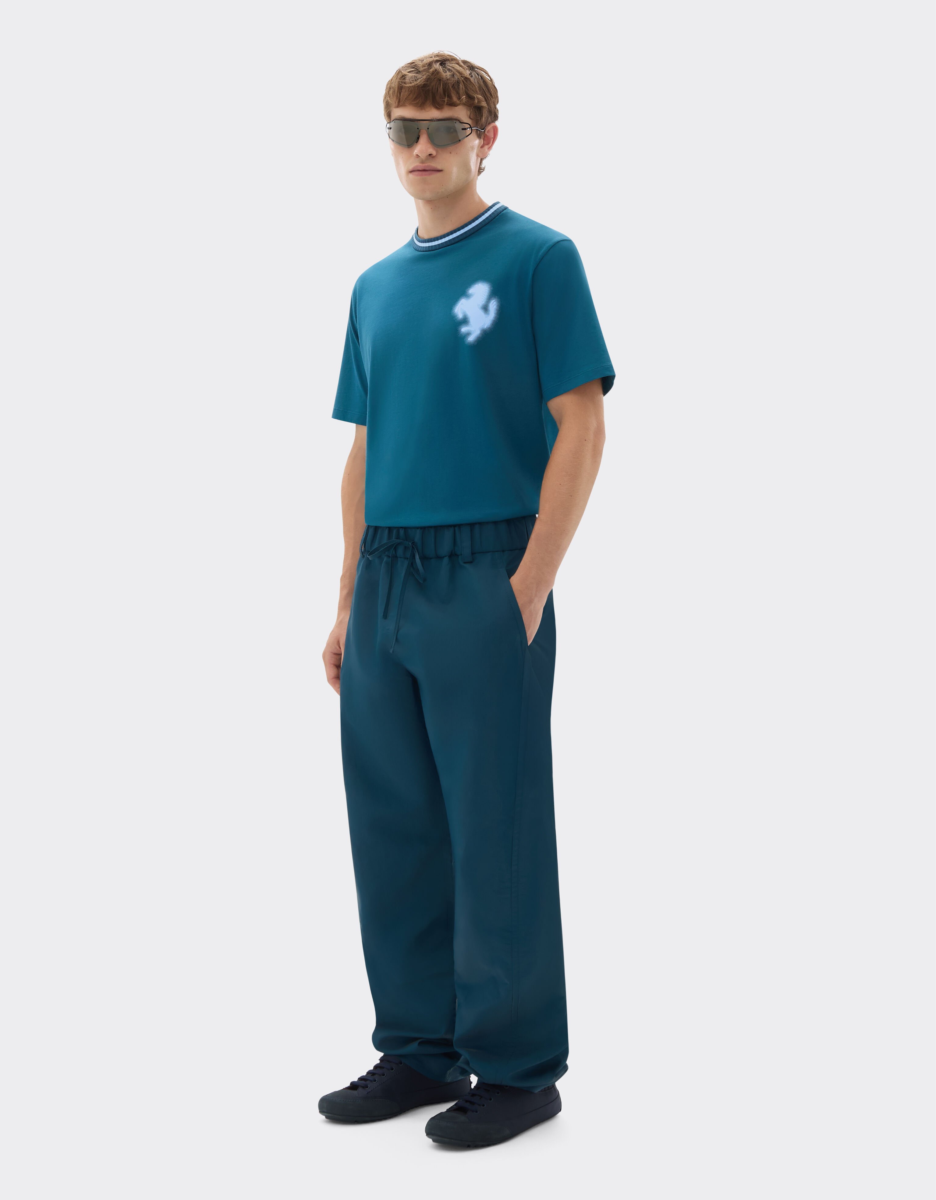Ferrari Cotton T-shirt with embossed Prancing Horse Peacock 49119f