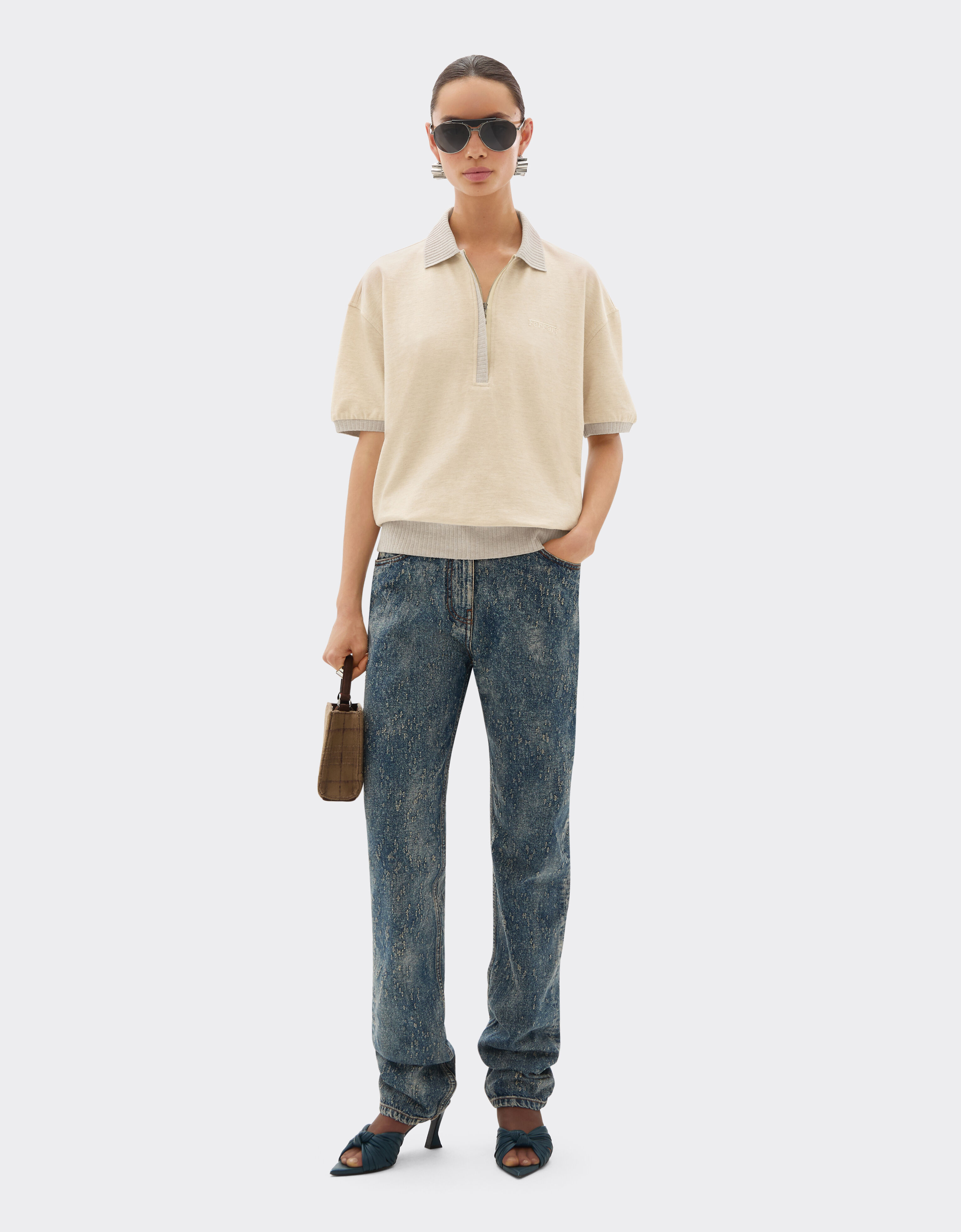 Ferrari Polo en coton et cachemire piqué avec logo Beige 22522f