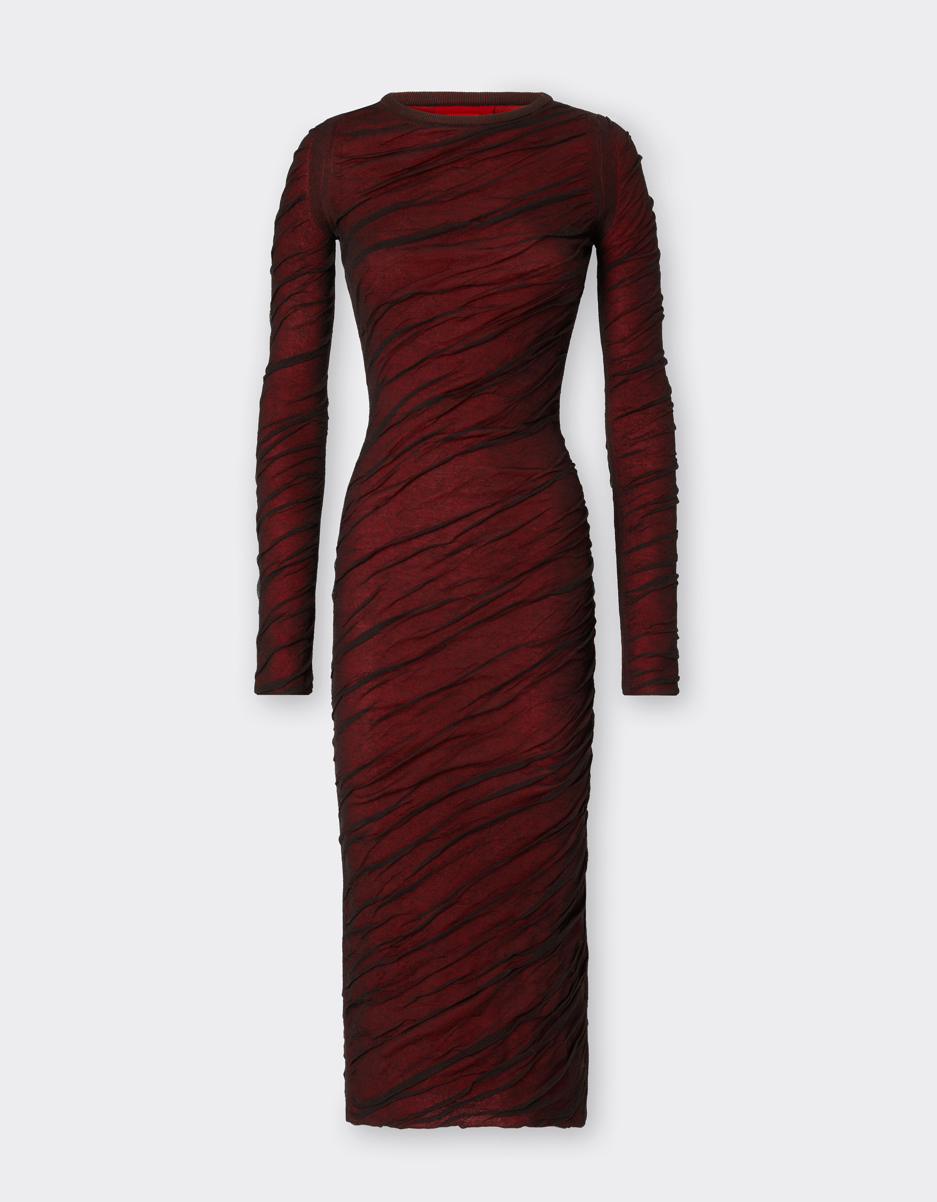 Long-sleeved dress in wool and cotton knit Ferrari Long-sleeved dress in wool and cotton knit Marrone Scuro CKWDR0014KWO0009f