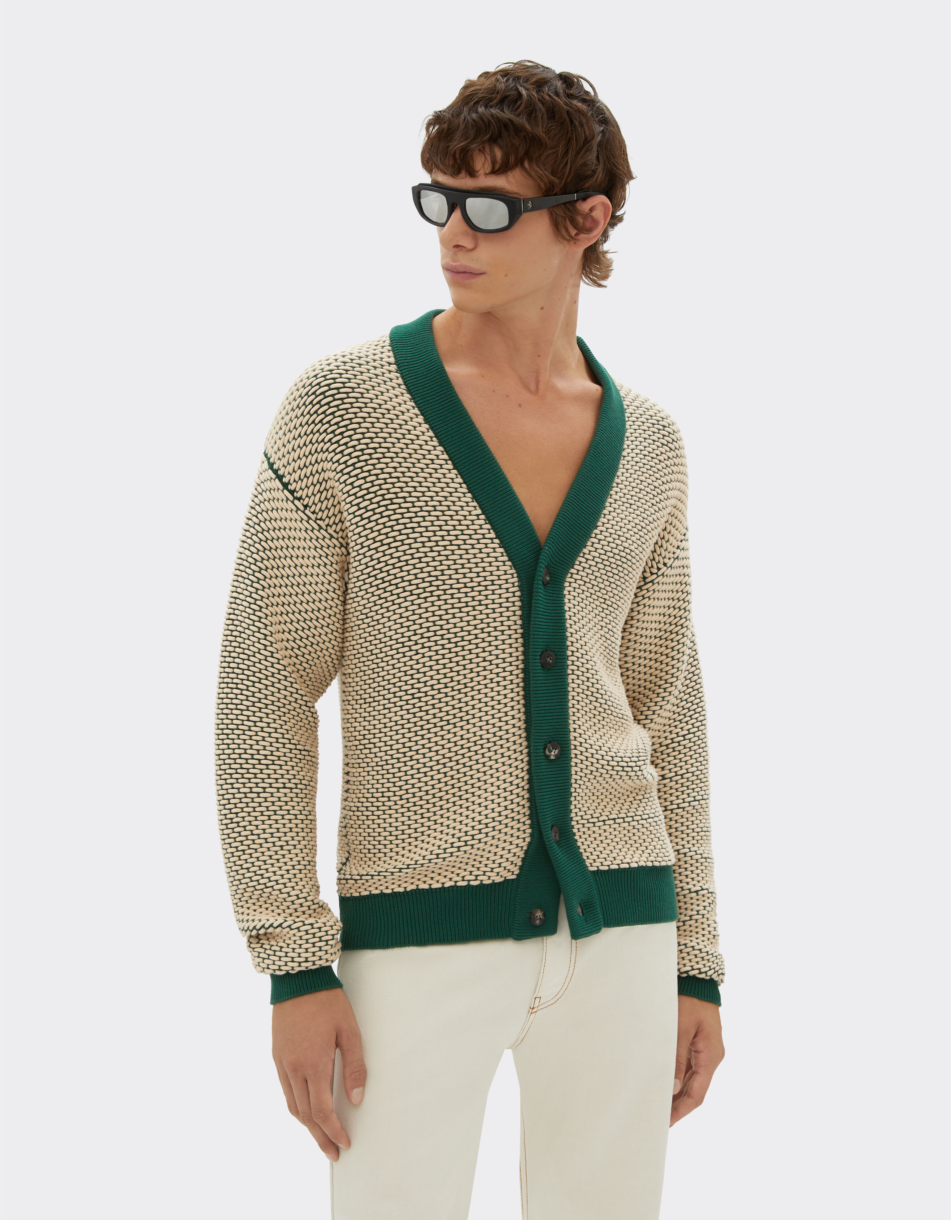 Ferrari Cardigan in misto cotone effetto 3D Ecru 21831f