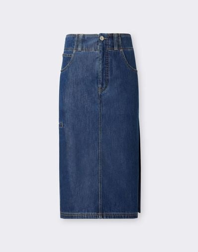 Midi Denim Skirt with Alcantara® Details Ferrari Midi Denim Skirt with Alcantara® Details Blu Denim CDWSK0006DCO0014f