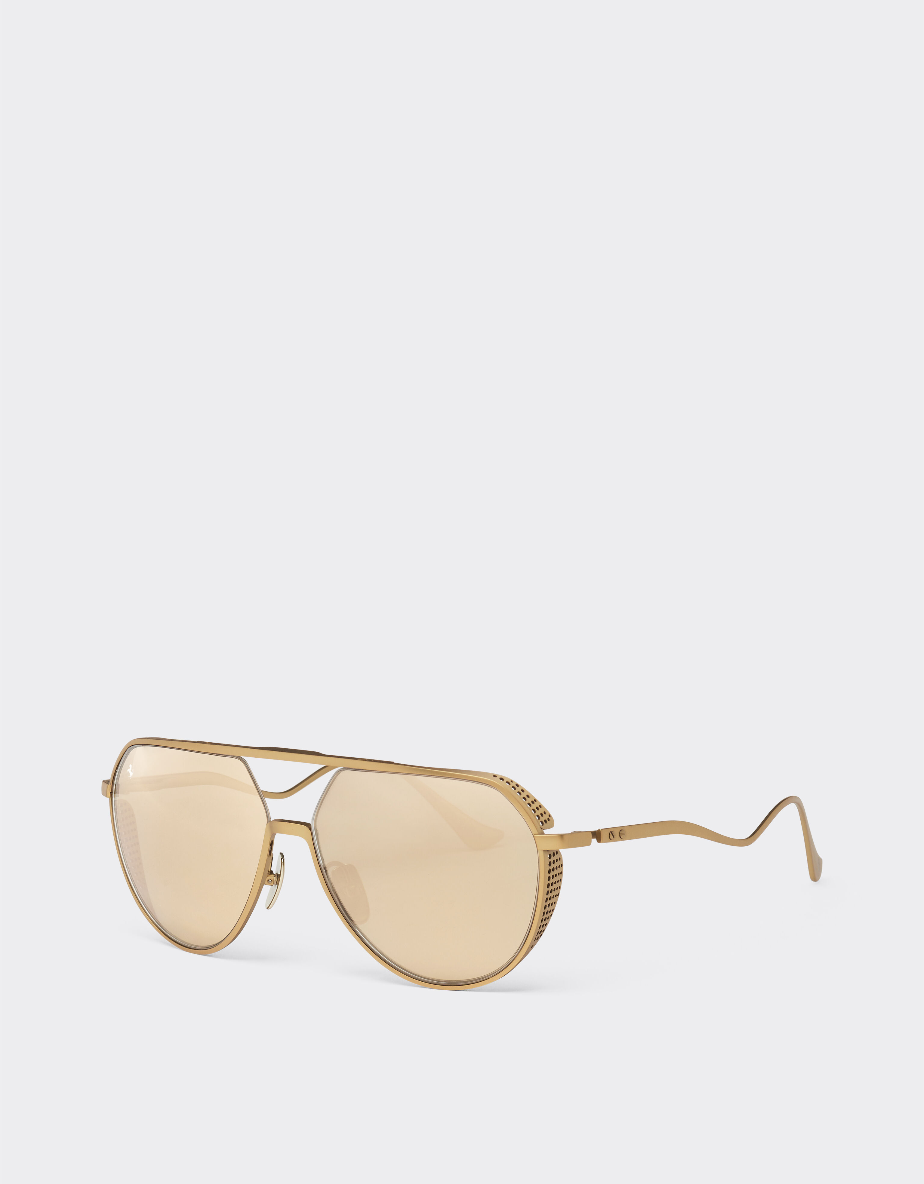 Ferrari Ferrari sunglasses in matt gold-tone titanium with gold mirror yellow lenses Satin Gold LA02Of