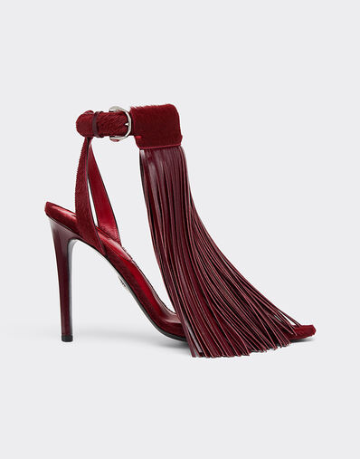 Leather and cowhide sandals with fringes Ferrari Leather and cowhide sandals with fringes Cherry 49742f