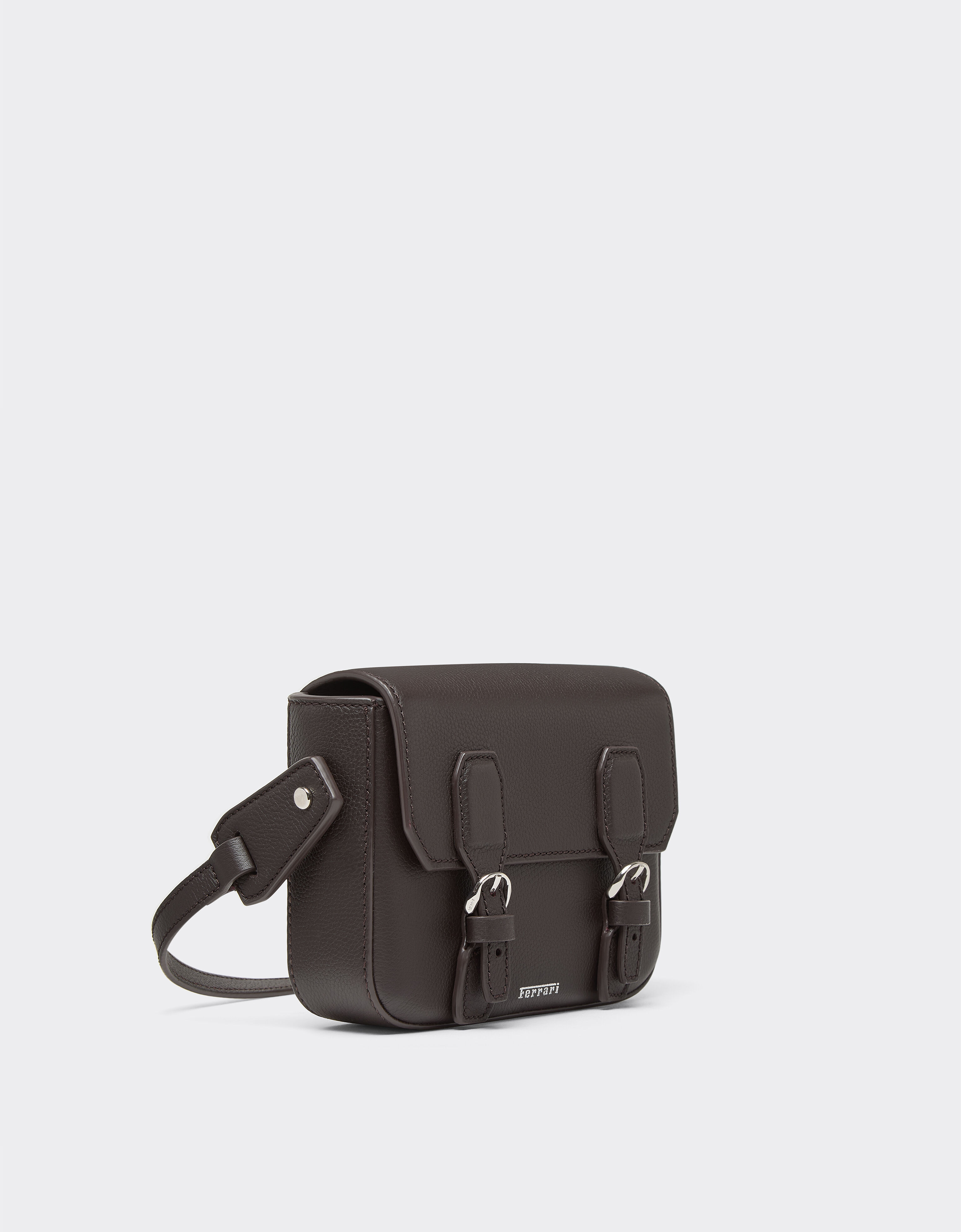 Ferrari Mini sac messenger en cuir grainé Dark brown 50582f