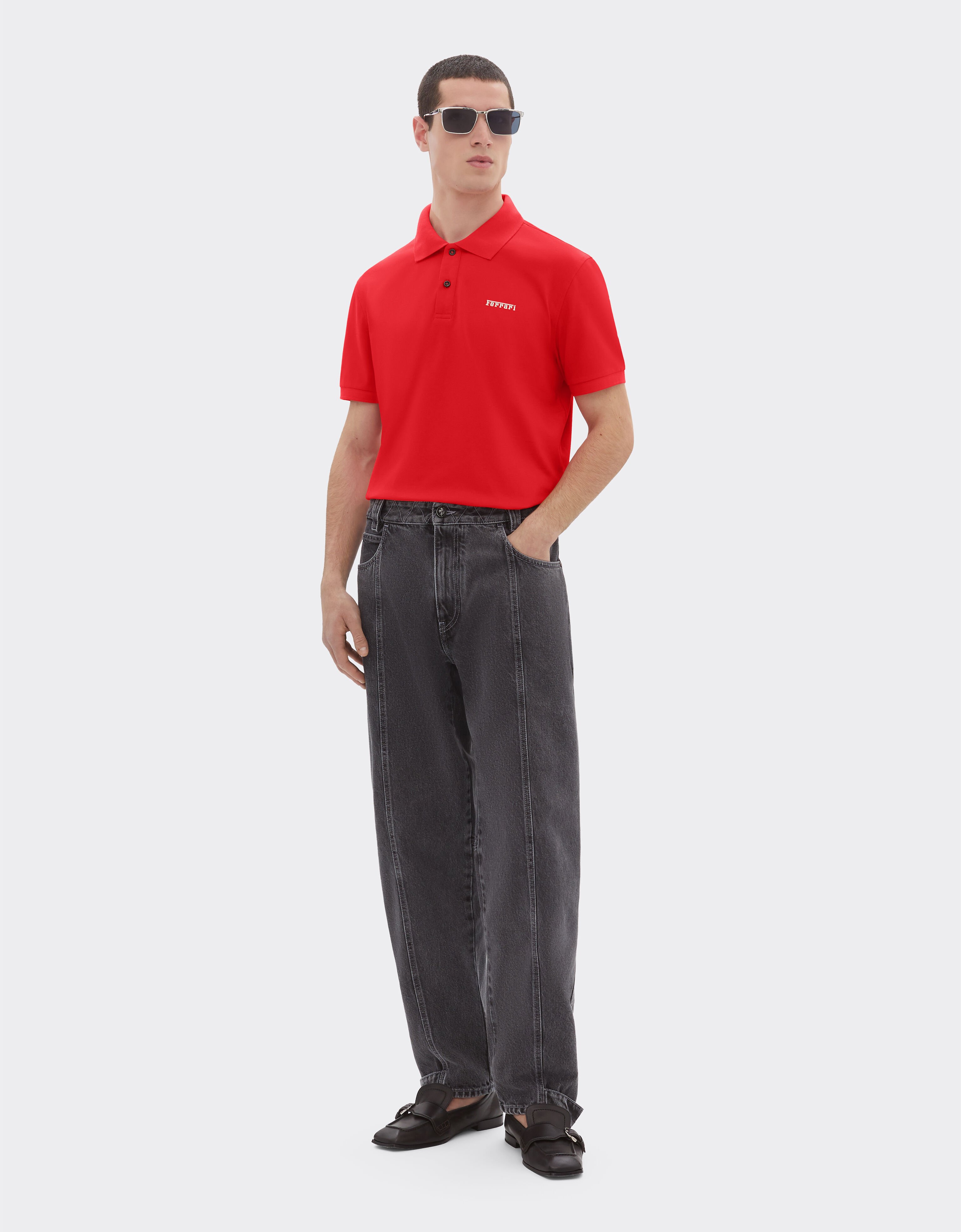 Ferrari Cotton polo shirt with Ferrari logo Rosso Dino 51058f