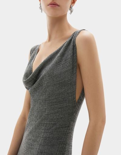 Long Dress in Irregular Ribbed Linen Ferrari Long Dress in Irregular Ribbed Linen Grey CKWDR0015KLI0005f