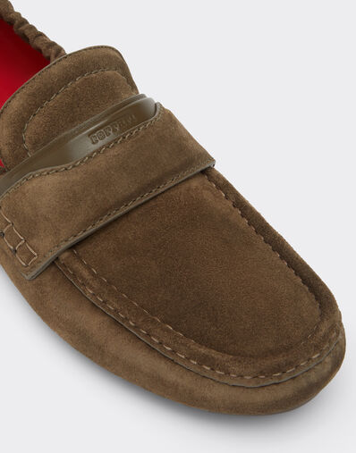 Ferrari Chaussures de conduite en cuir suede Khaki Green 50772f