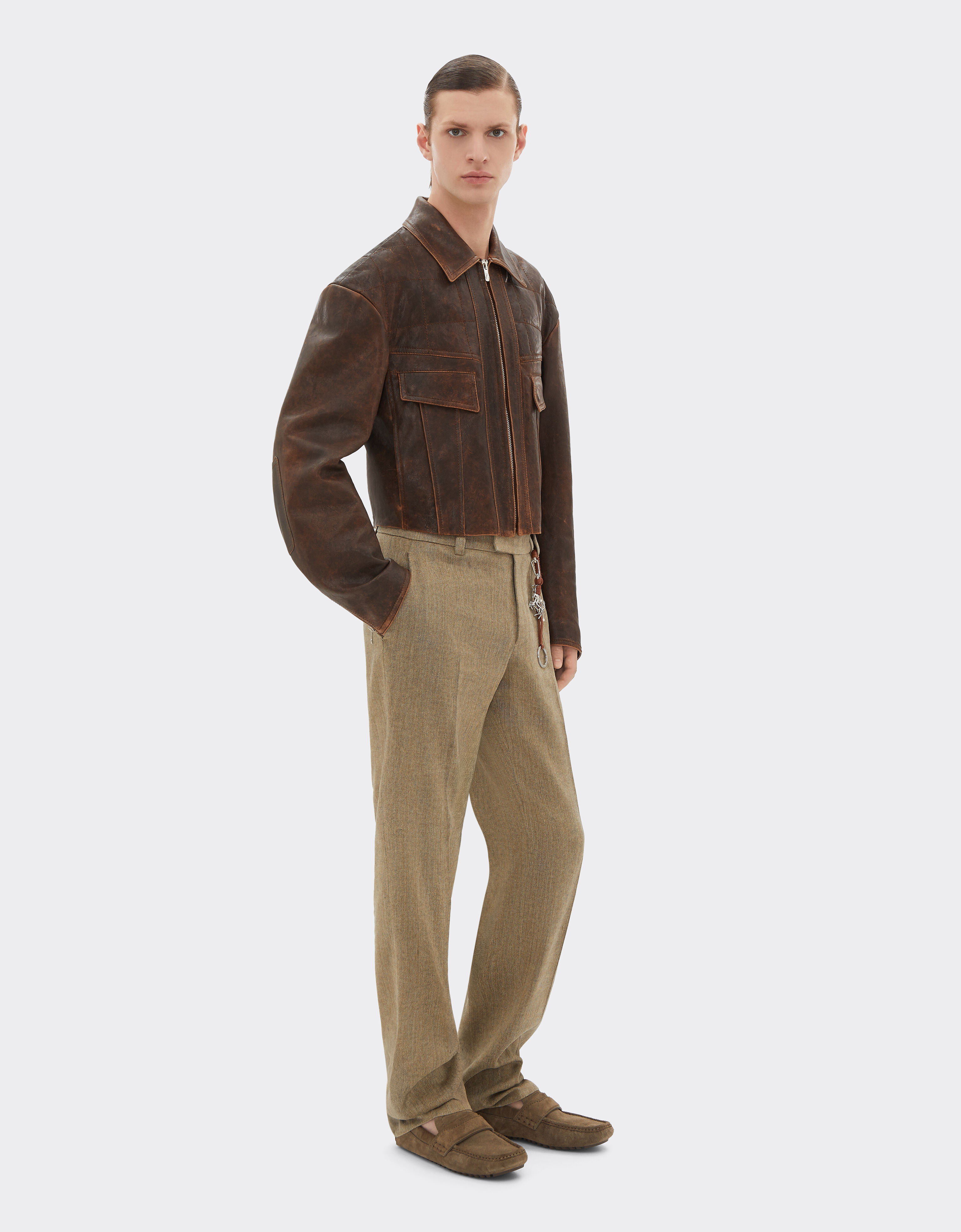 Damask leather blouson Ferrari Damask leather blouson Khaki Green 50086f