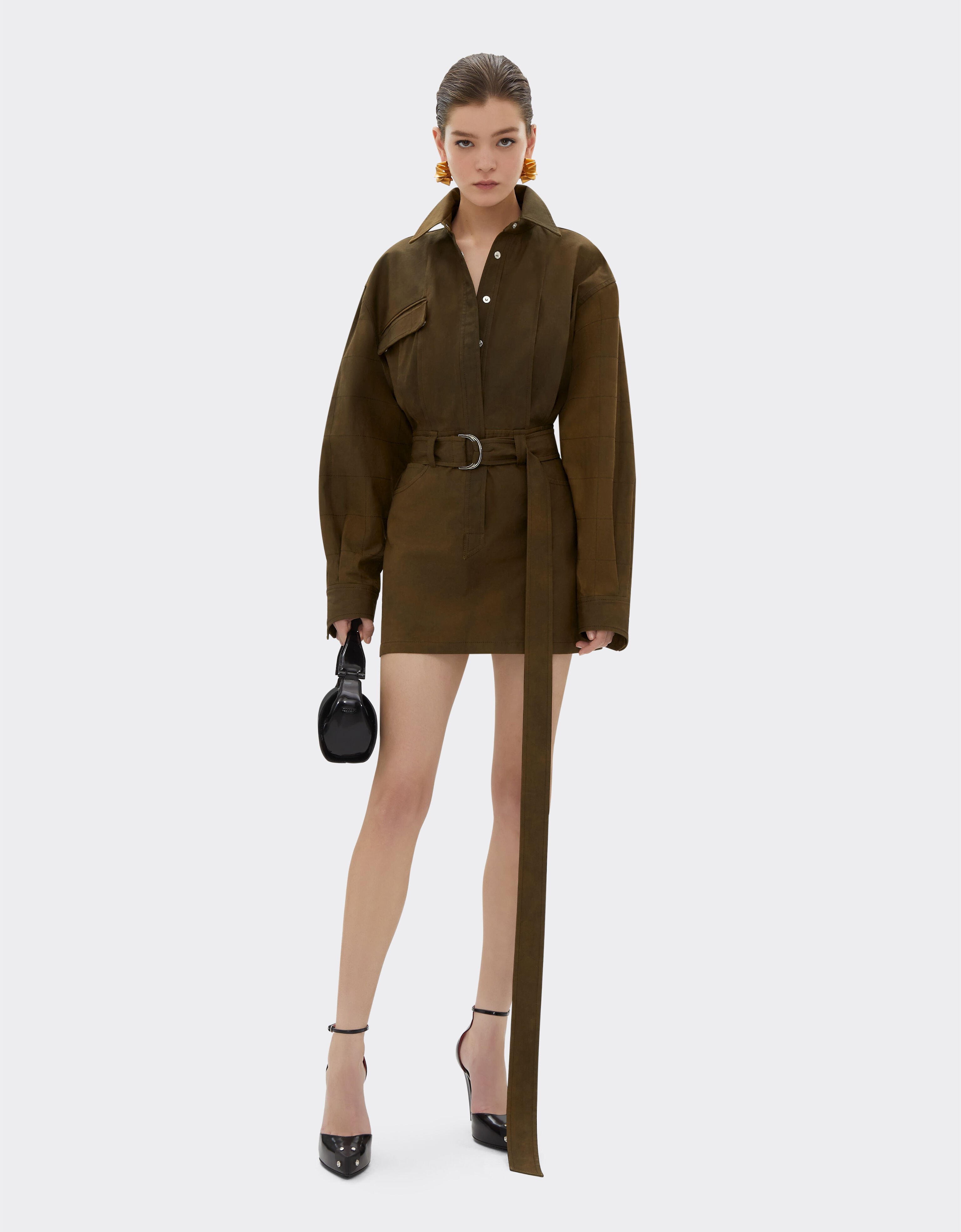 Ferrari Mini dress in dyed cotton twill Tabacco 22351f