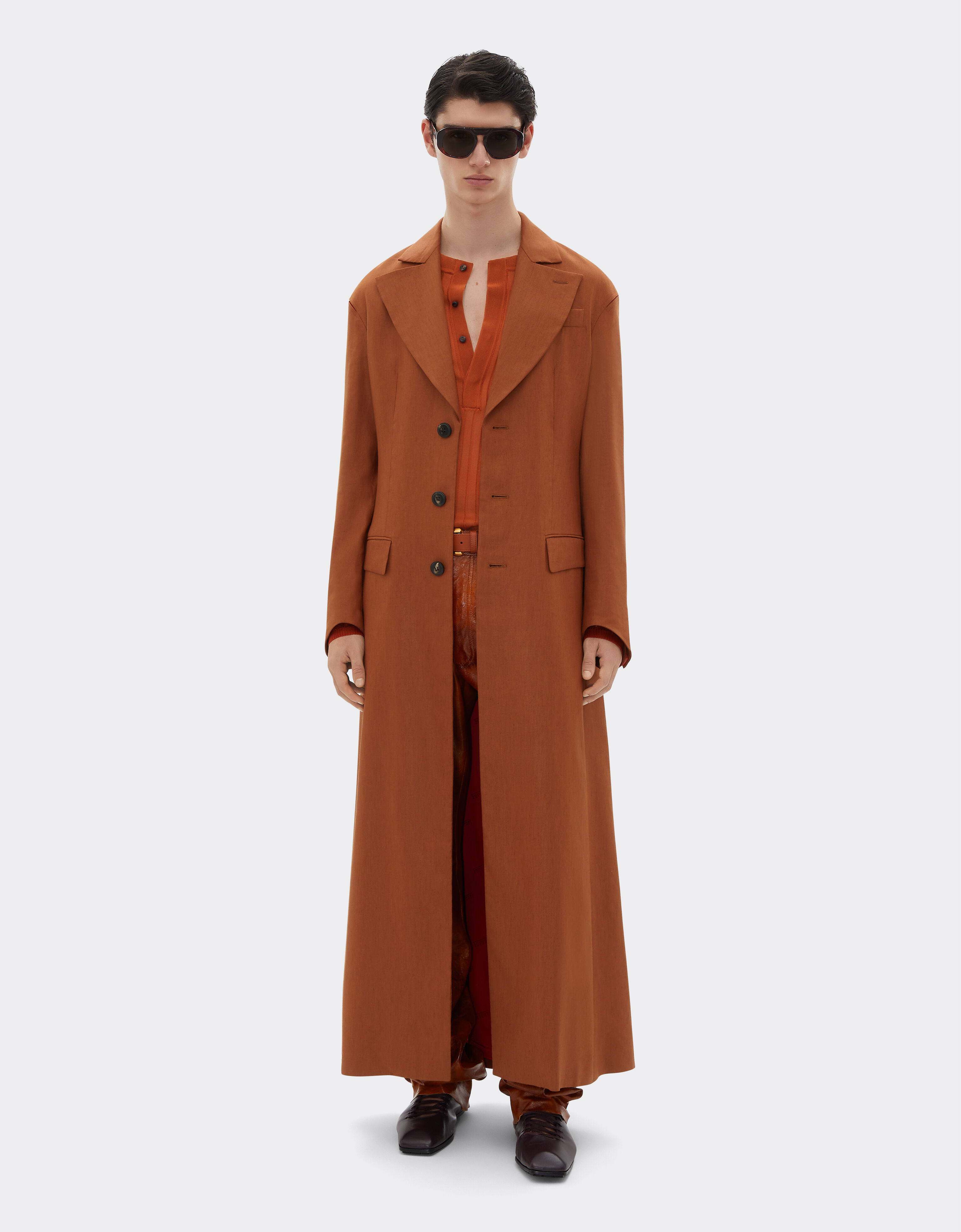 Ferrari Coat in linen and viscose gabardine Tabacco 22087f