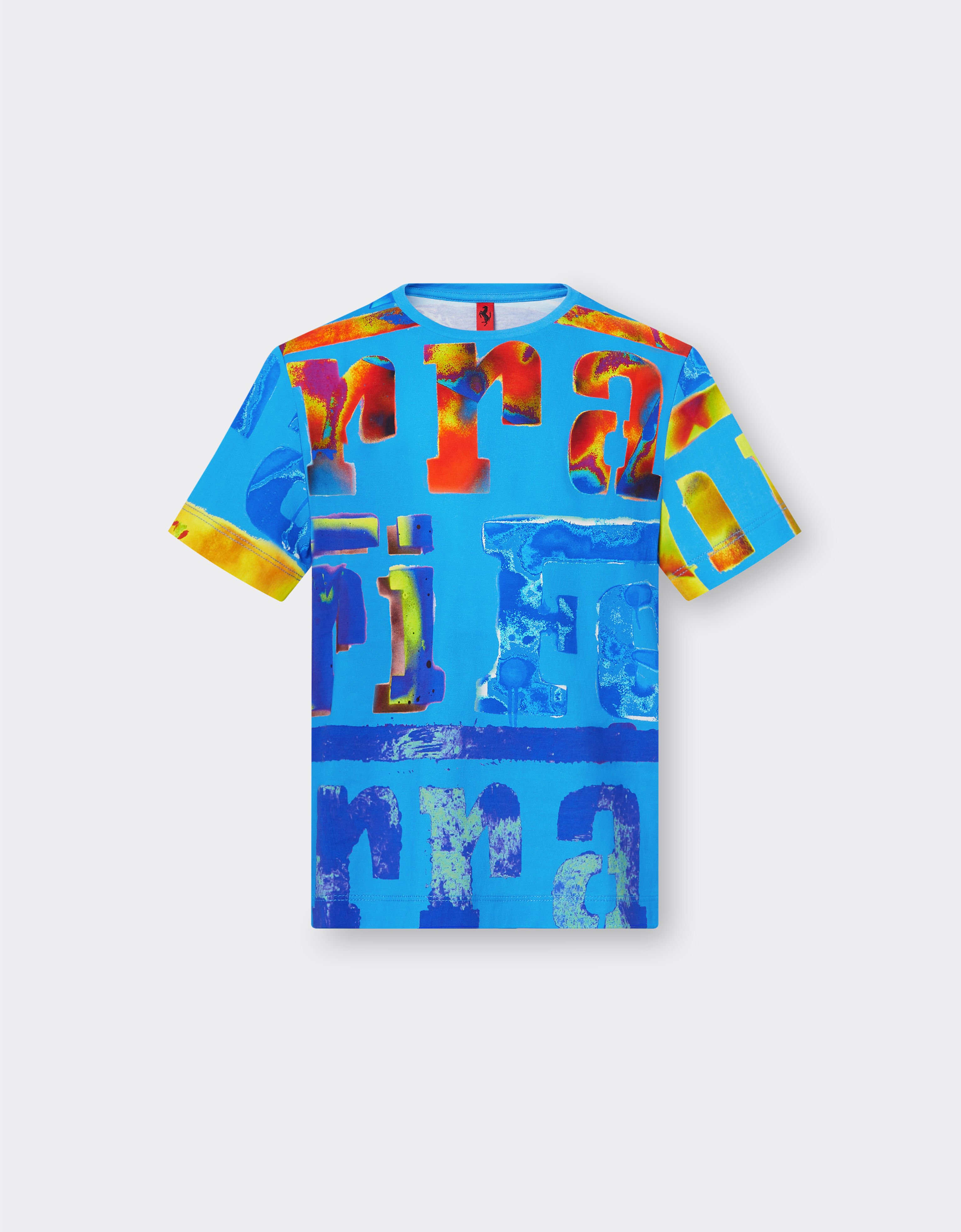 Ferrari Tシャツ オールオーバーGraffiti Multicolorプリント アンティークブルー 48529fK