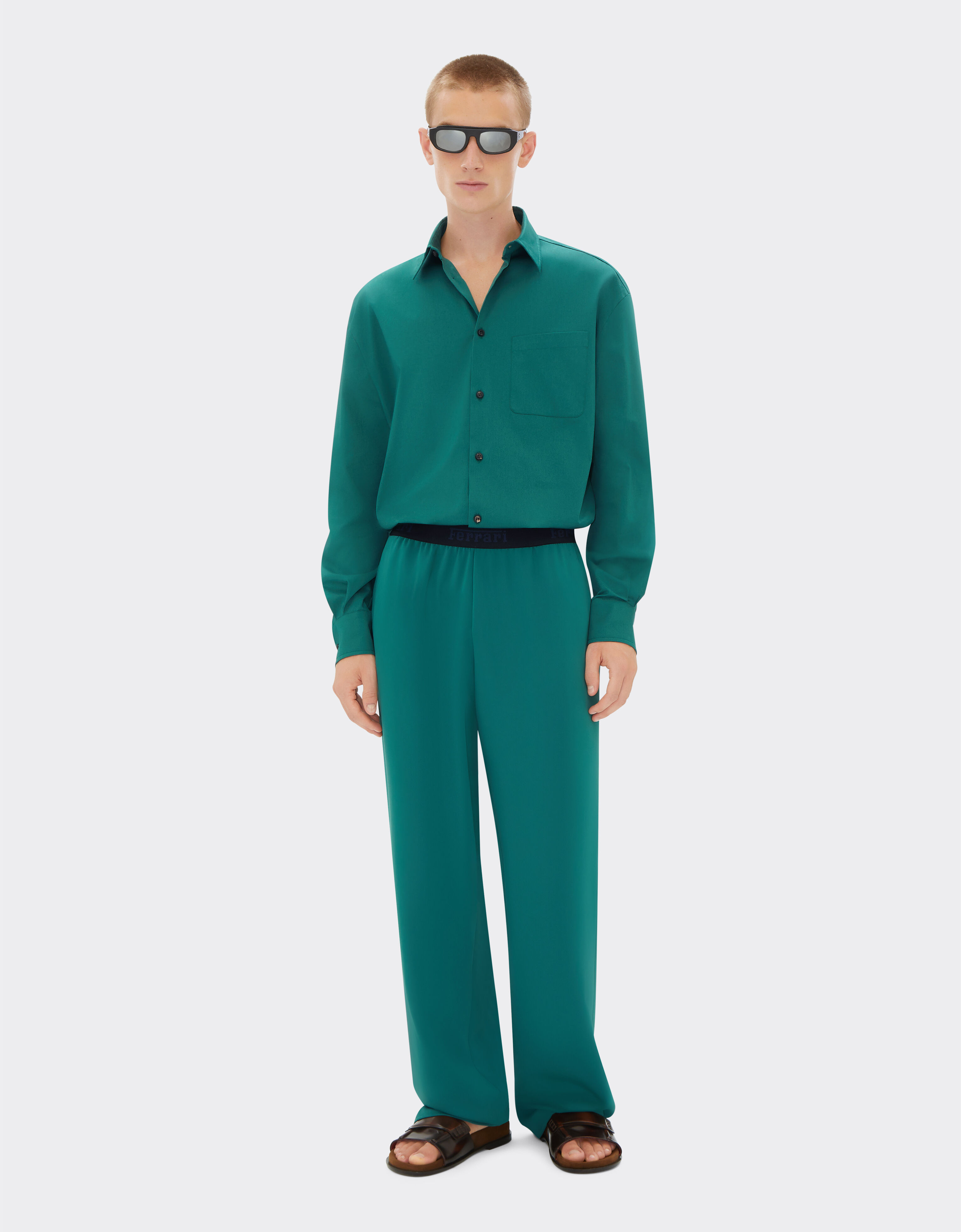 Ferrari Wide-leg trousers in recycled satin Ficus Green 21867f