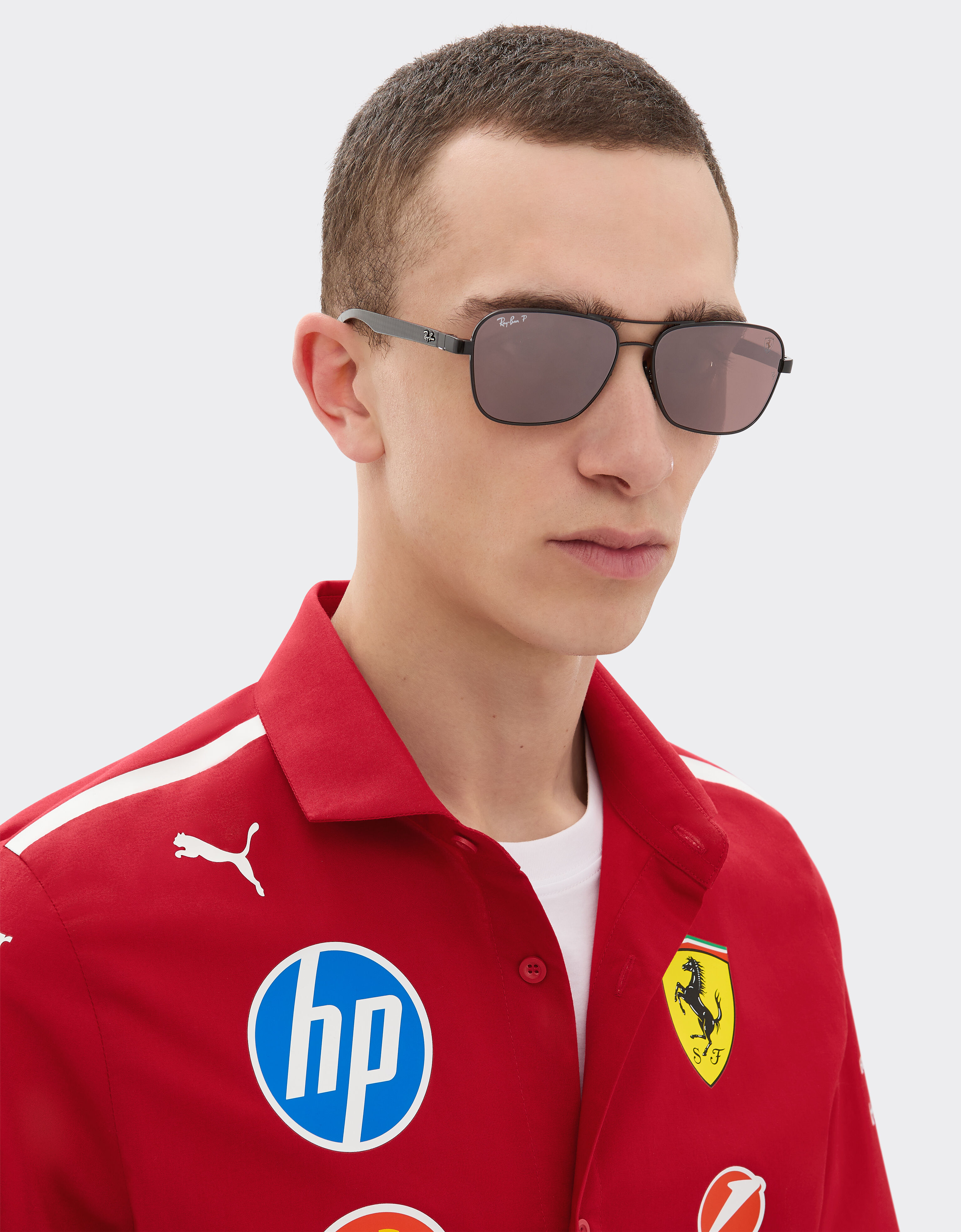 Ferrari Ray-Ban for Scuderia Ferrari RB8336M in black metal and dark carbon fibre with polarised silver mirror purple lenses Black LA02If
