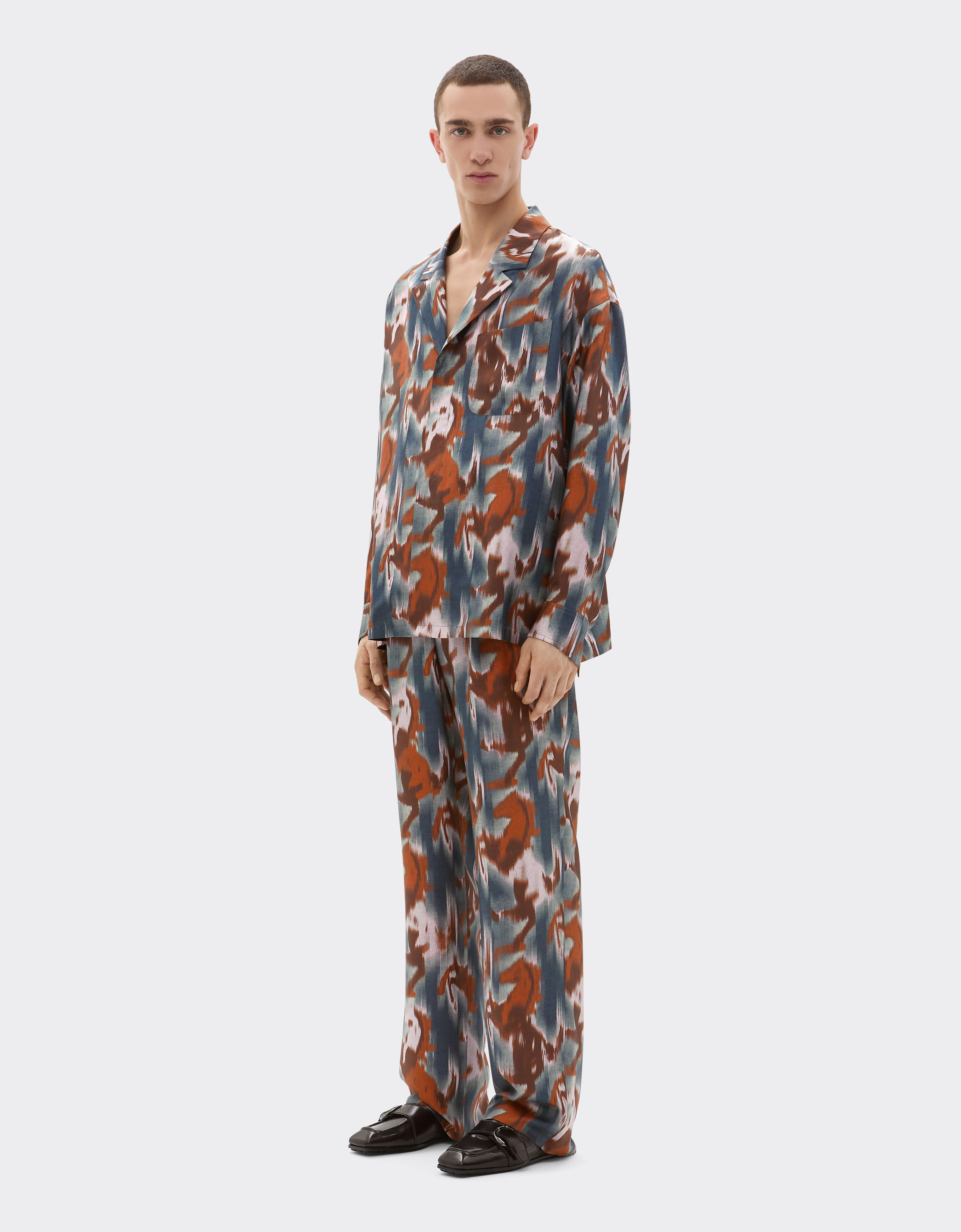 Ferrari Silk shirt with Cavallino Ikat print Peacock 22618f
